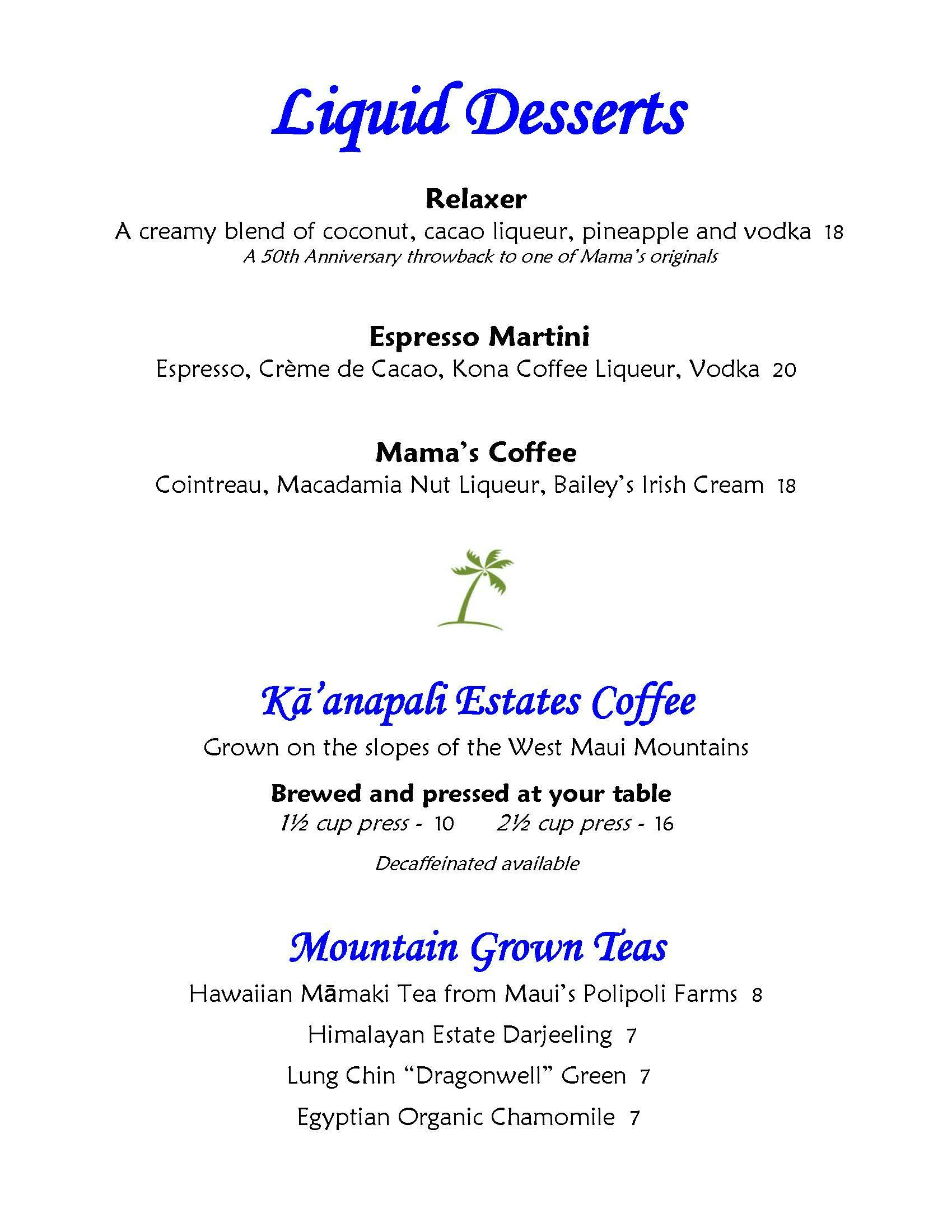 Mama's Fish House menu