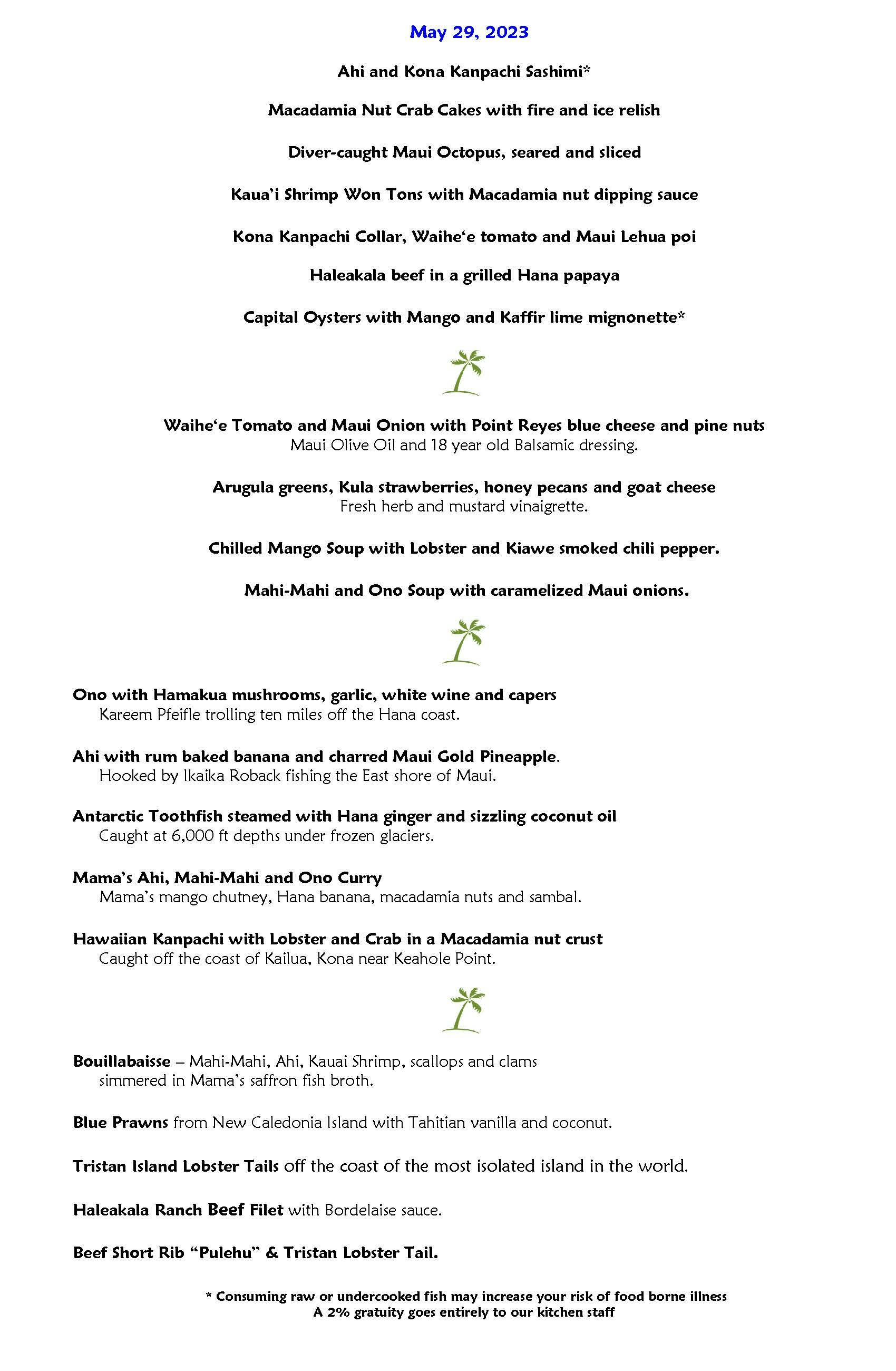 Mama's Fish House menu