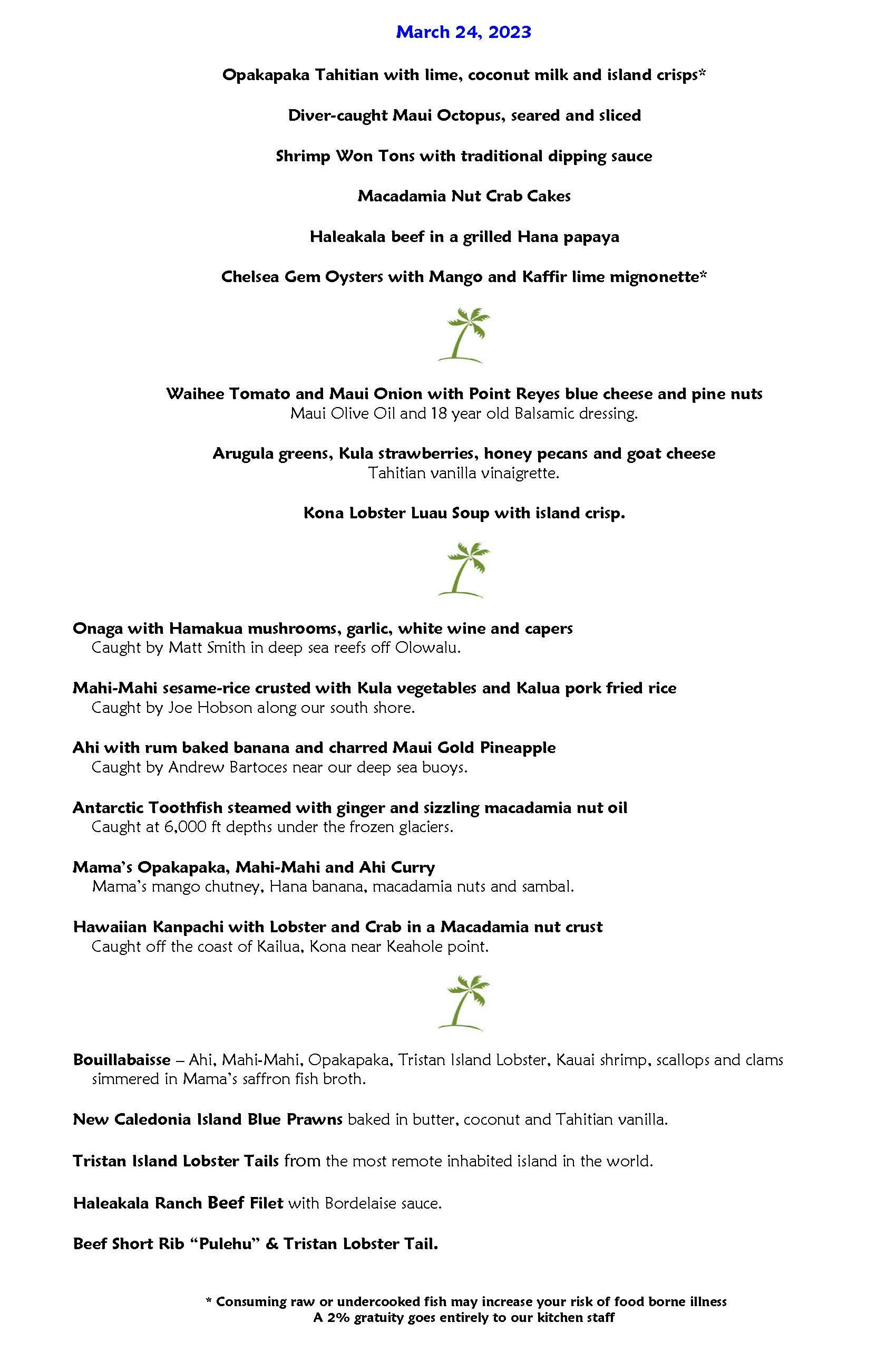 Mama's Fish House menu