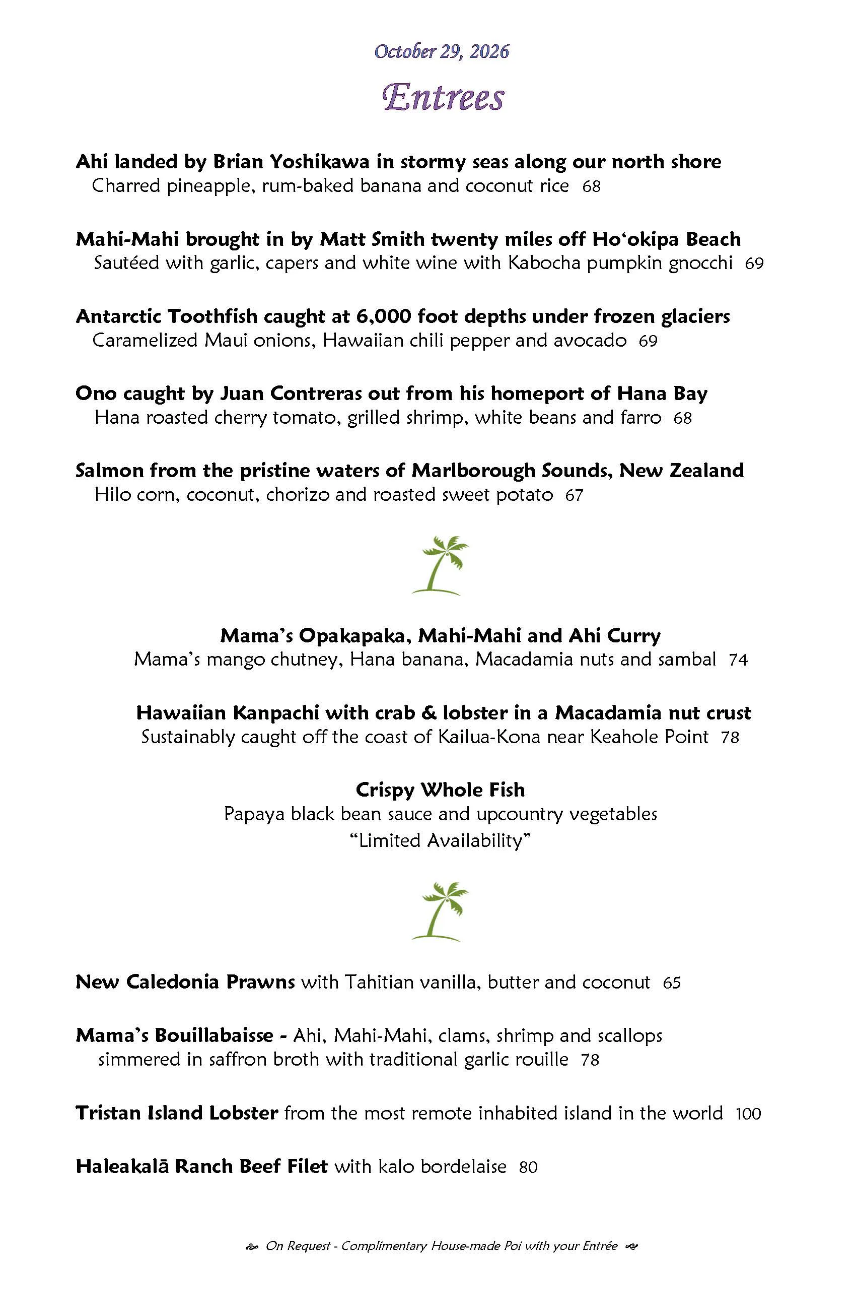 Mama's Fish House menu