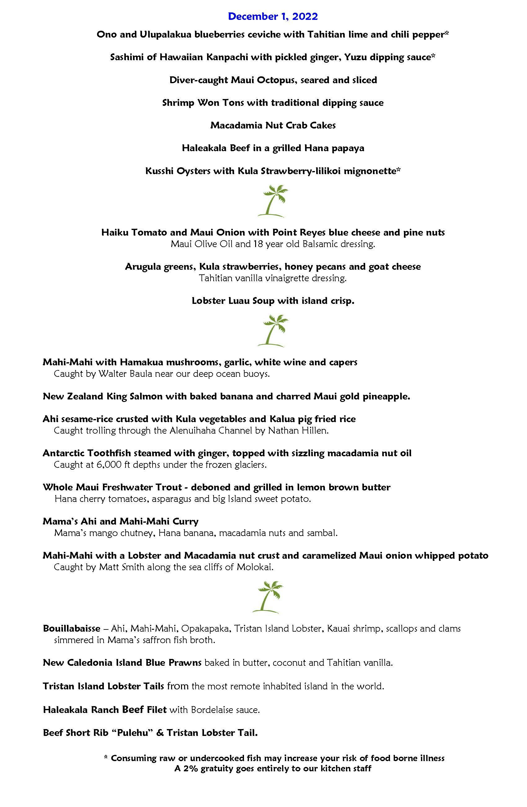 Mama's Fish House menu