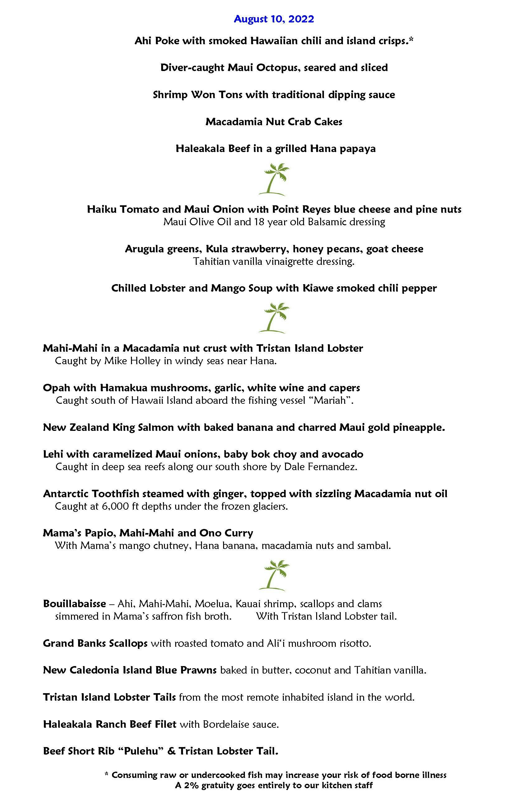 Mama's Fish House menu
