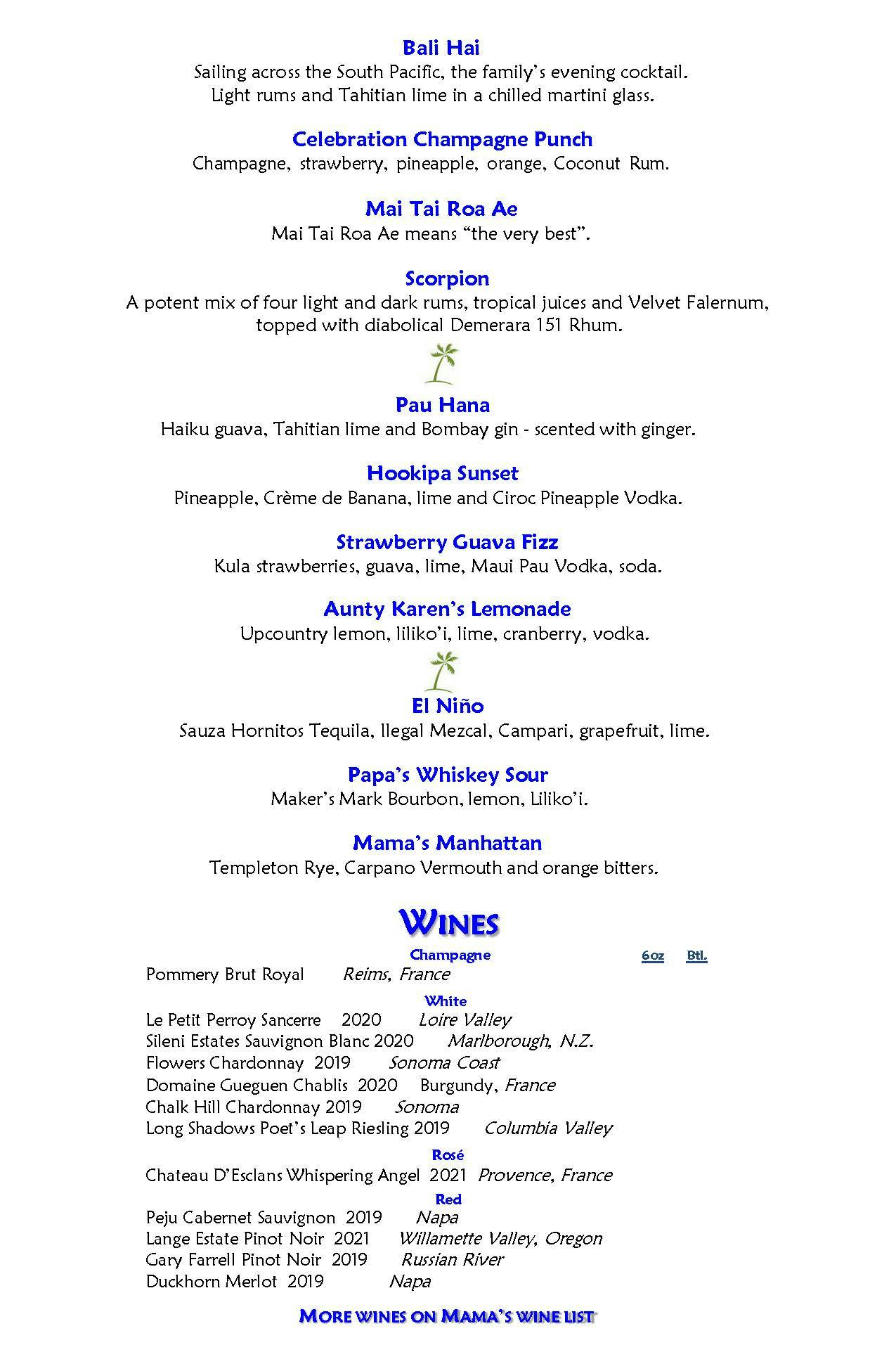 Mama's Fish House menu