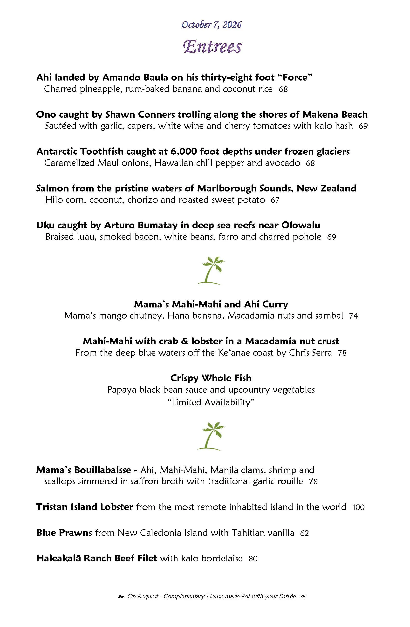 Mama's Fish House menu