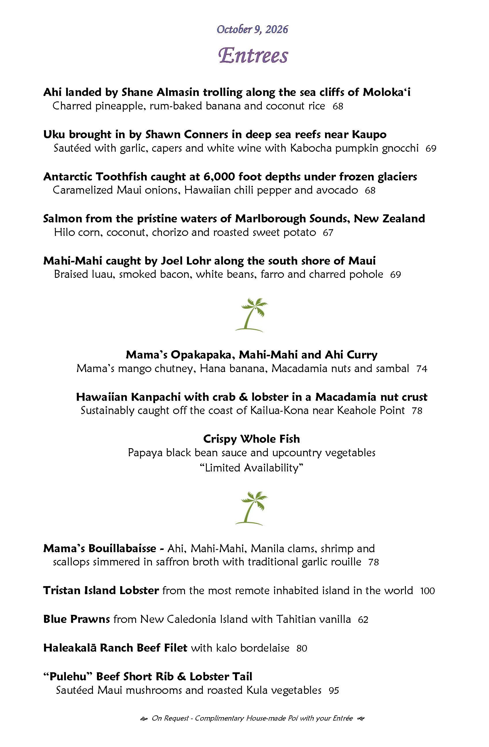 Mama's Fish House menu