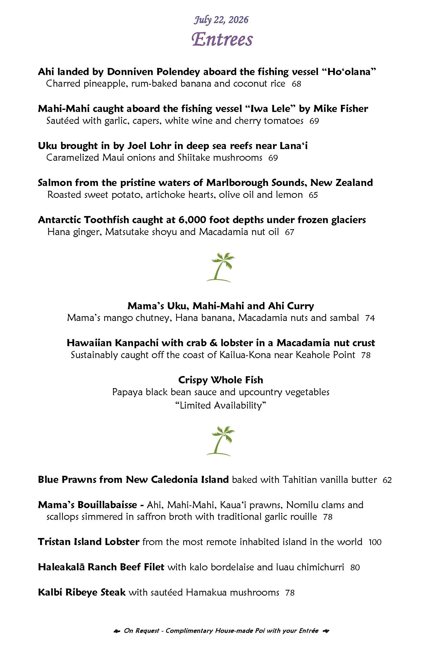 Mama's Fish House menu