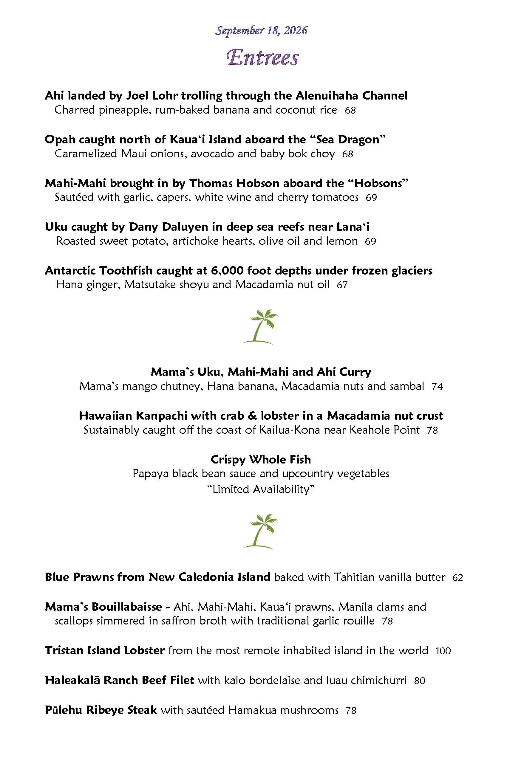 Mama's Fish House menu