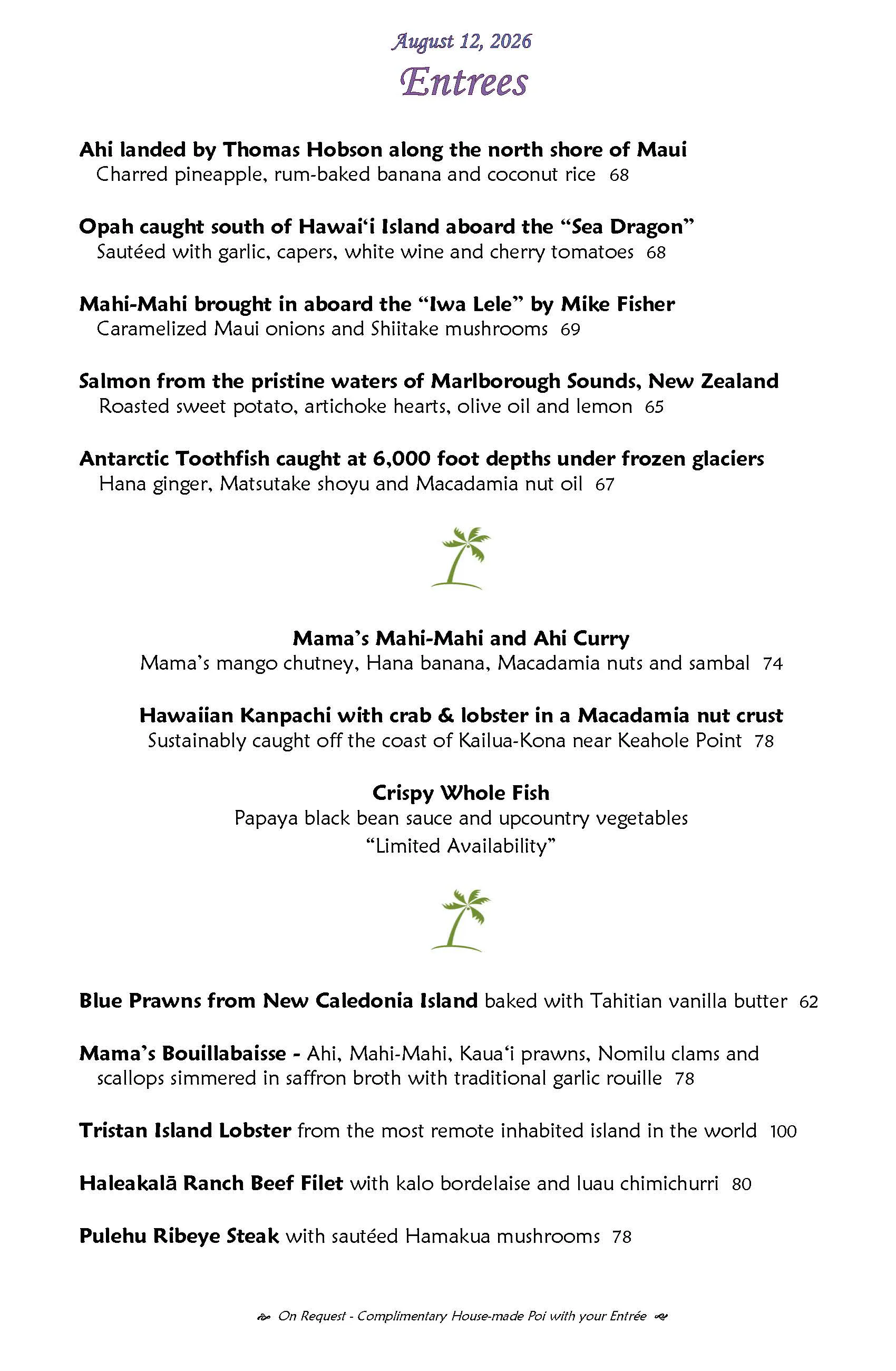 Mama's Fish House menu