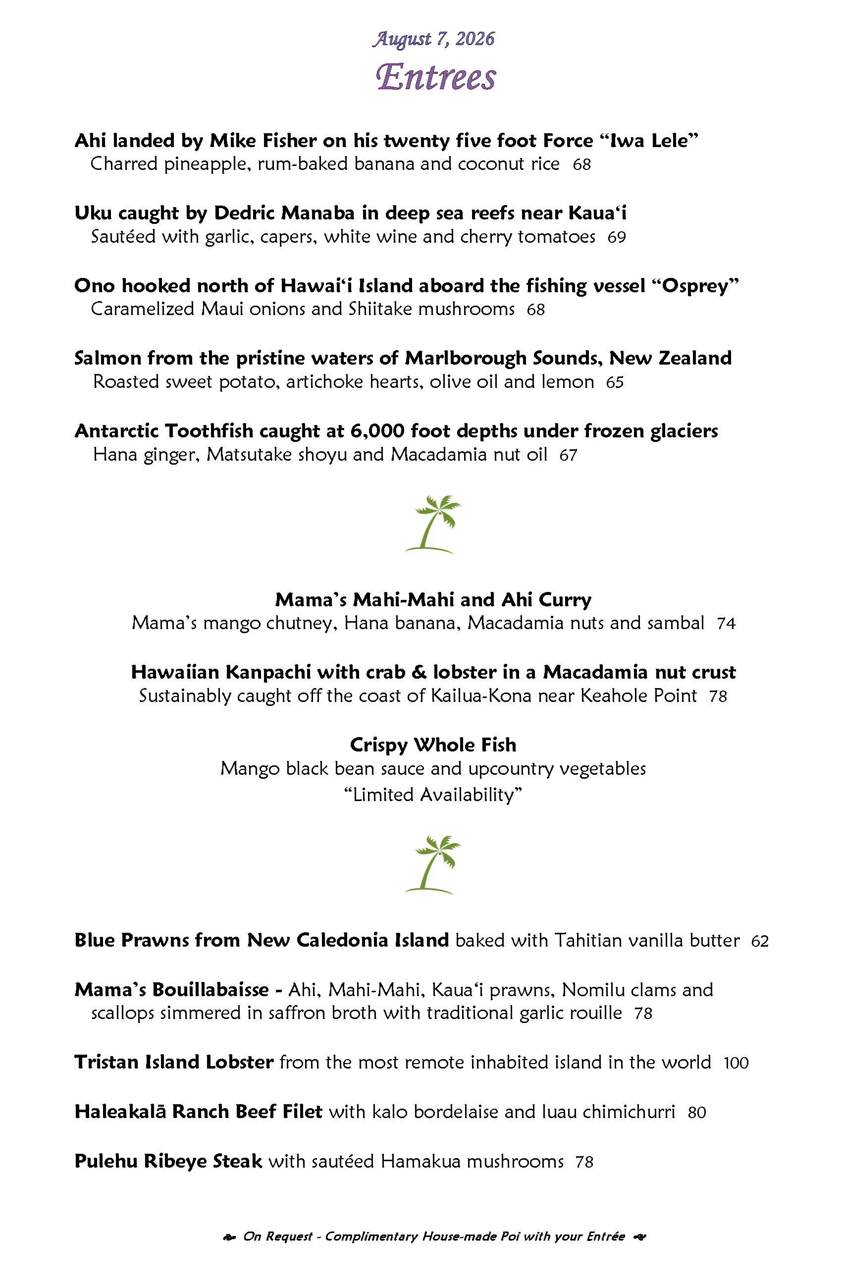 Mama's Fish House menu