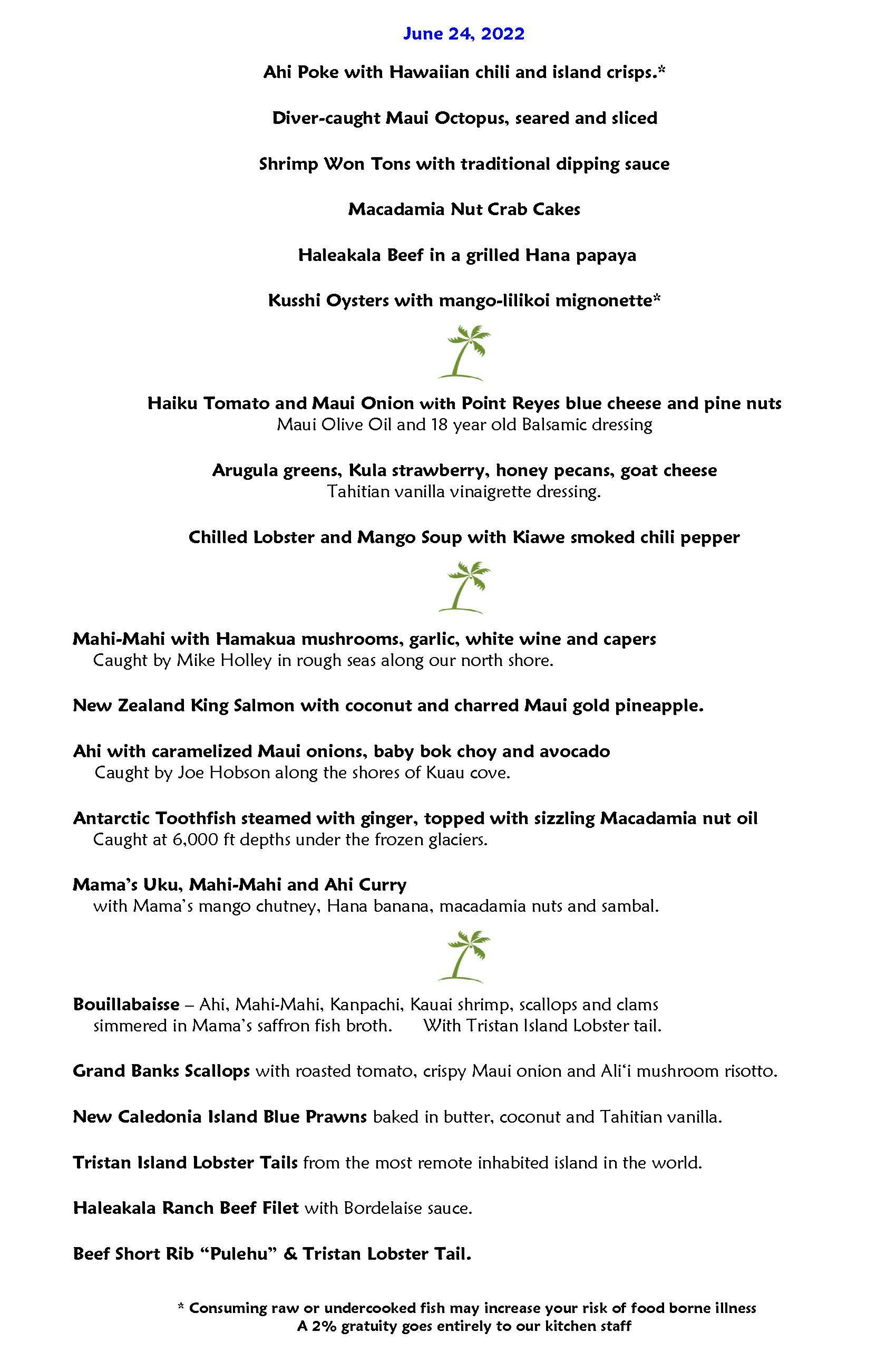 Mama's Fish House menu