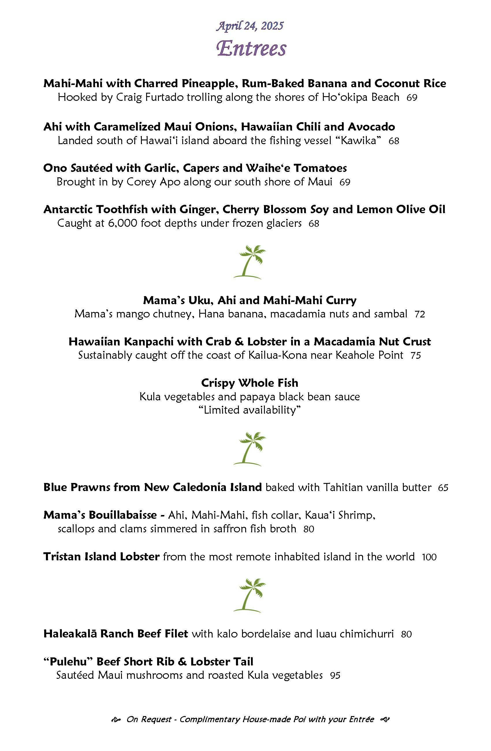 Mama's Fish House menu