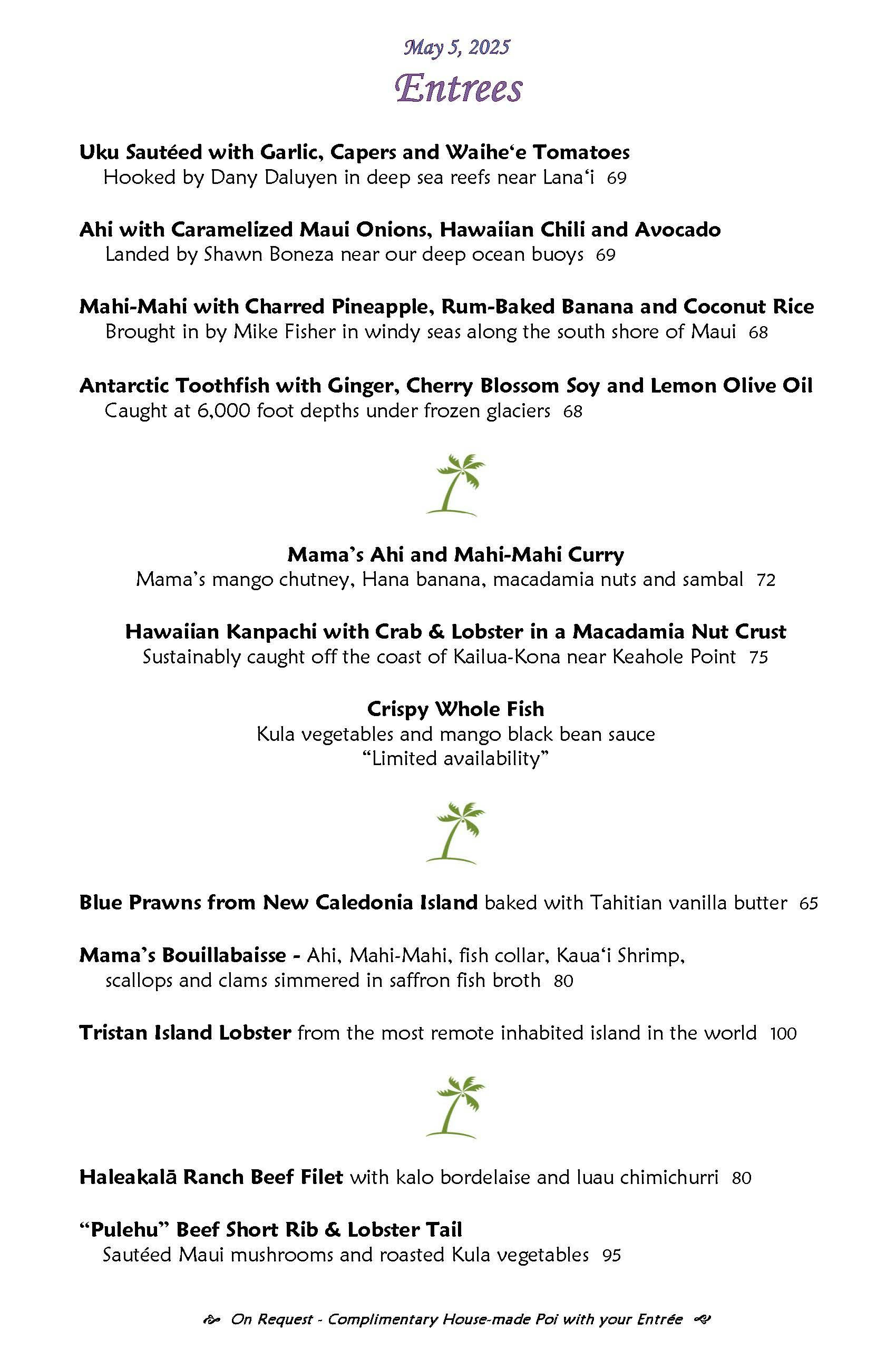 Mama's Fish House menu