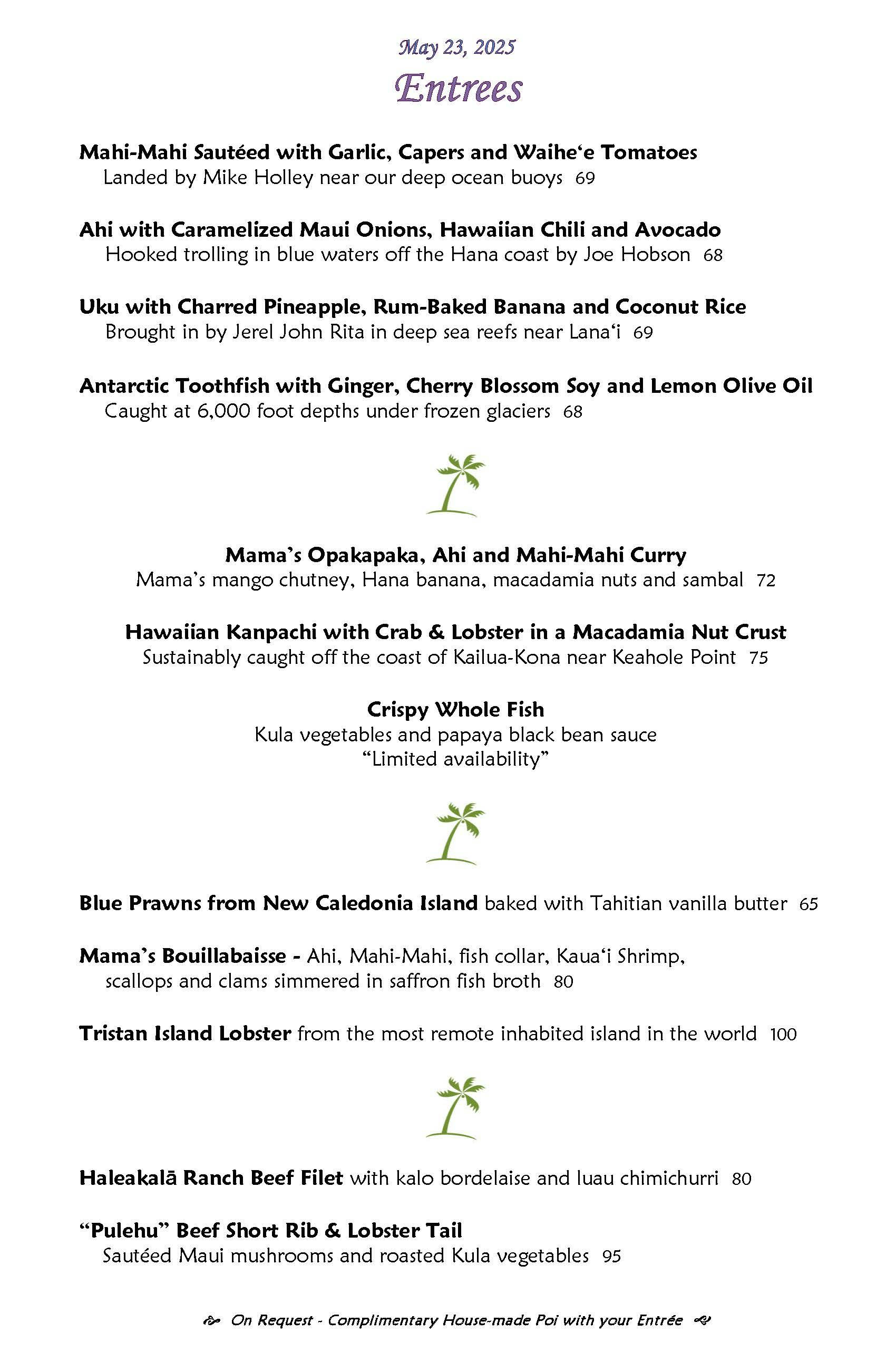 Mama's Fish House menu