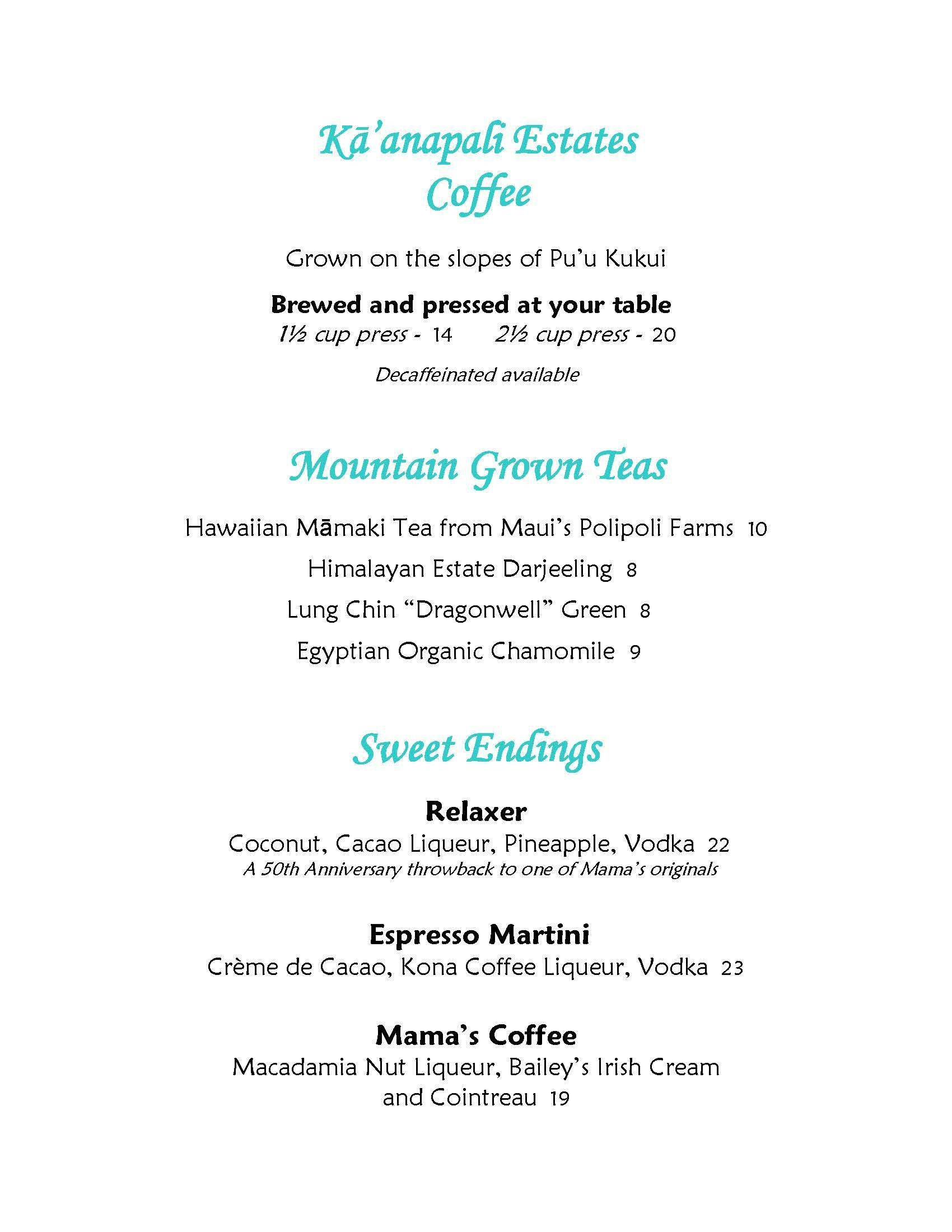 Mama's Fish House menu