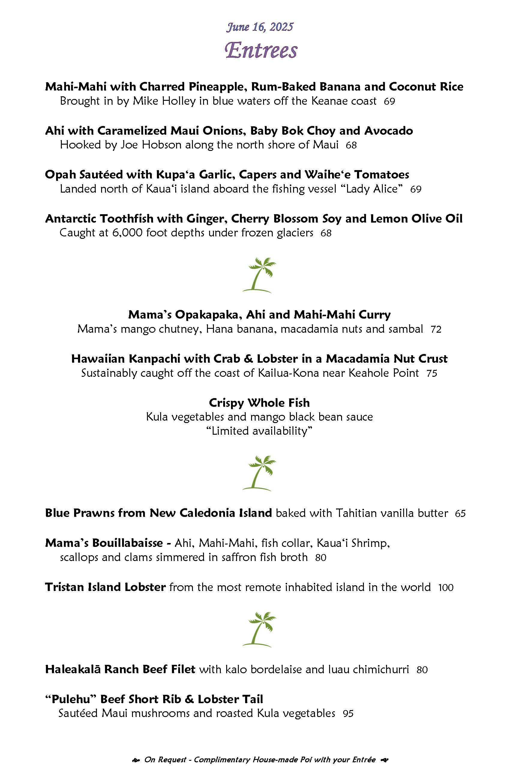 Mama's Fish House menu