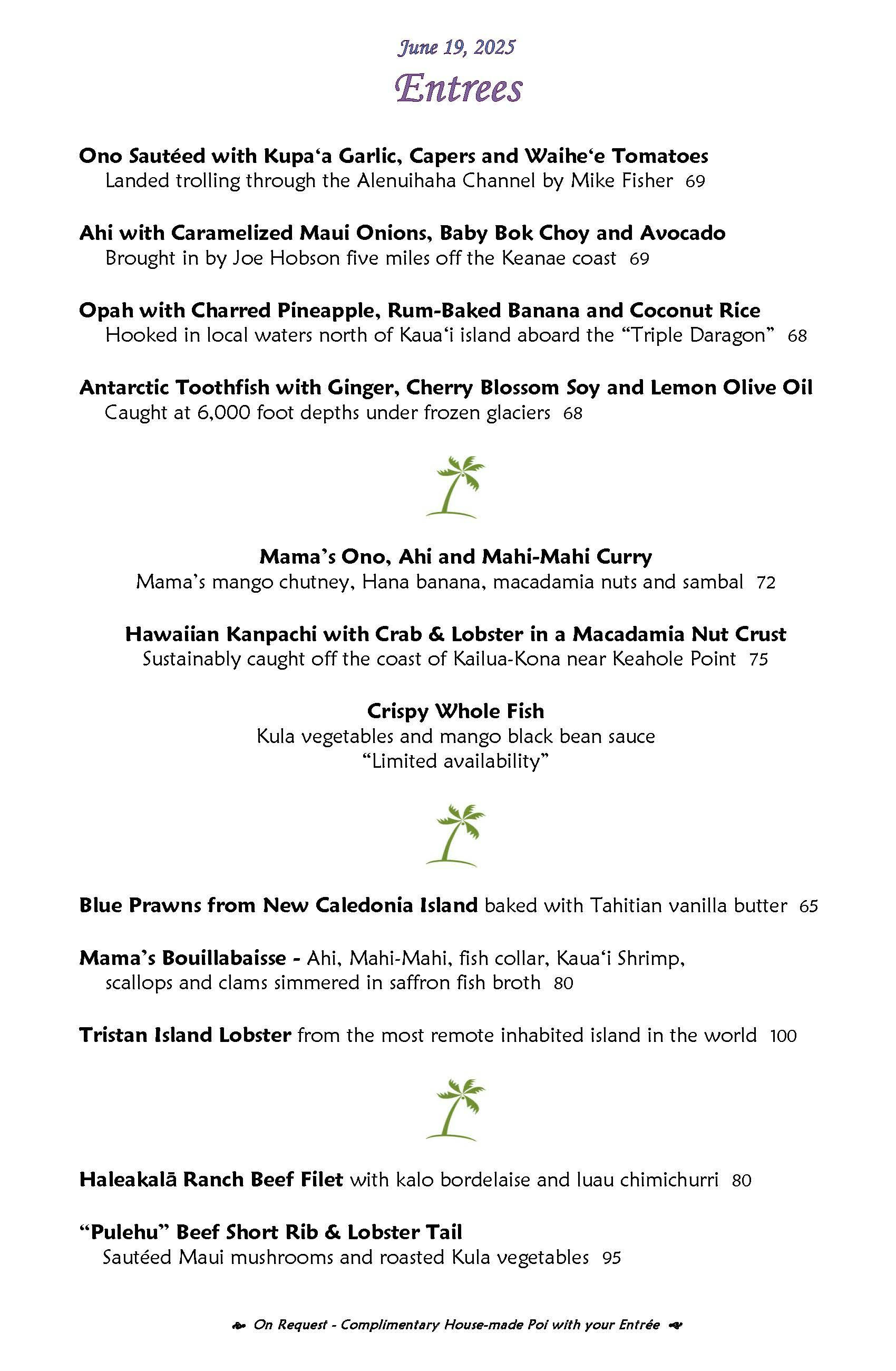 Mama's Fish House menu