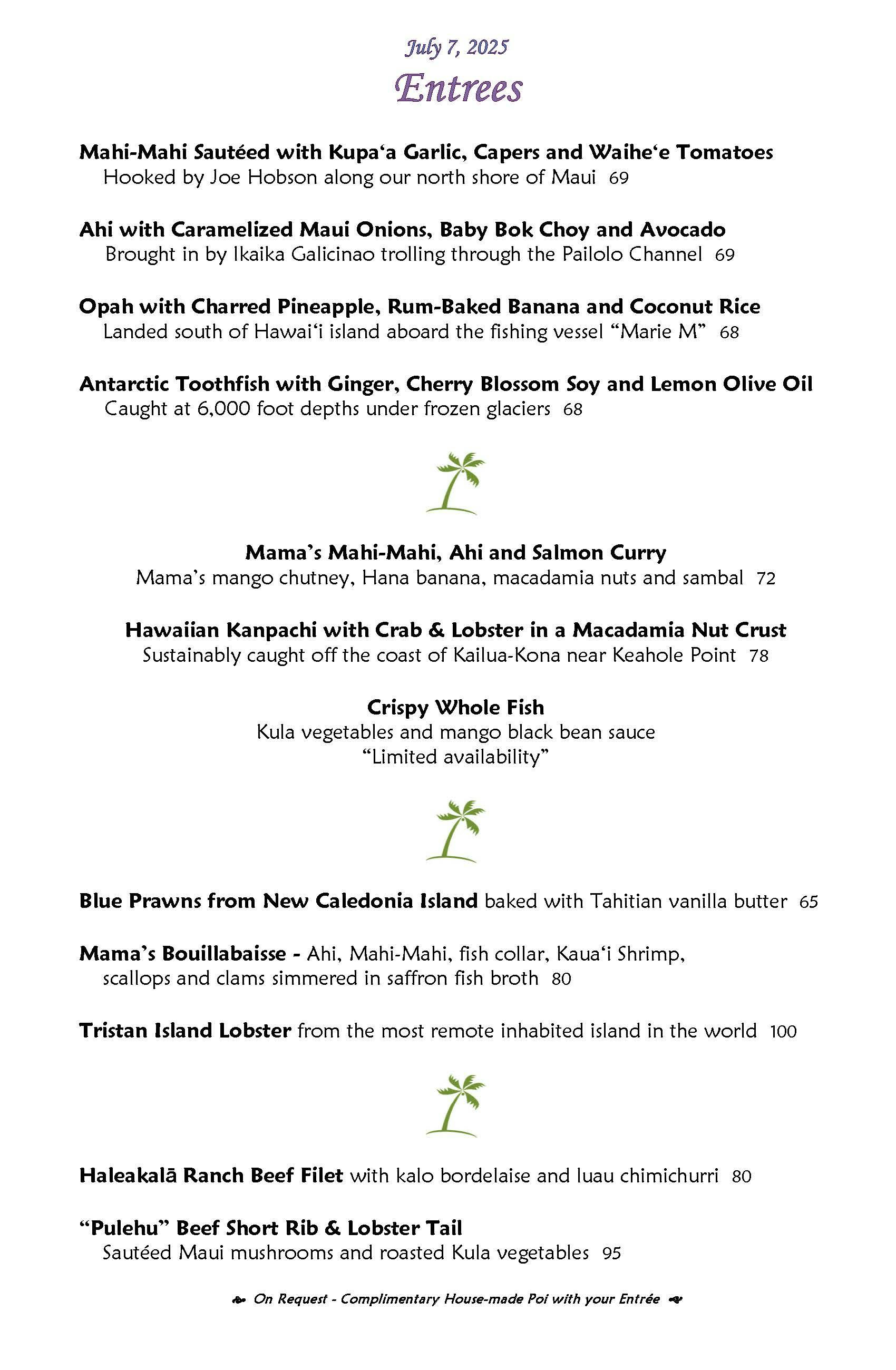 Mama's Fish House menu