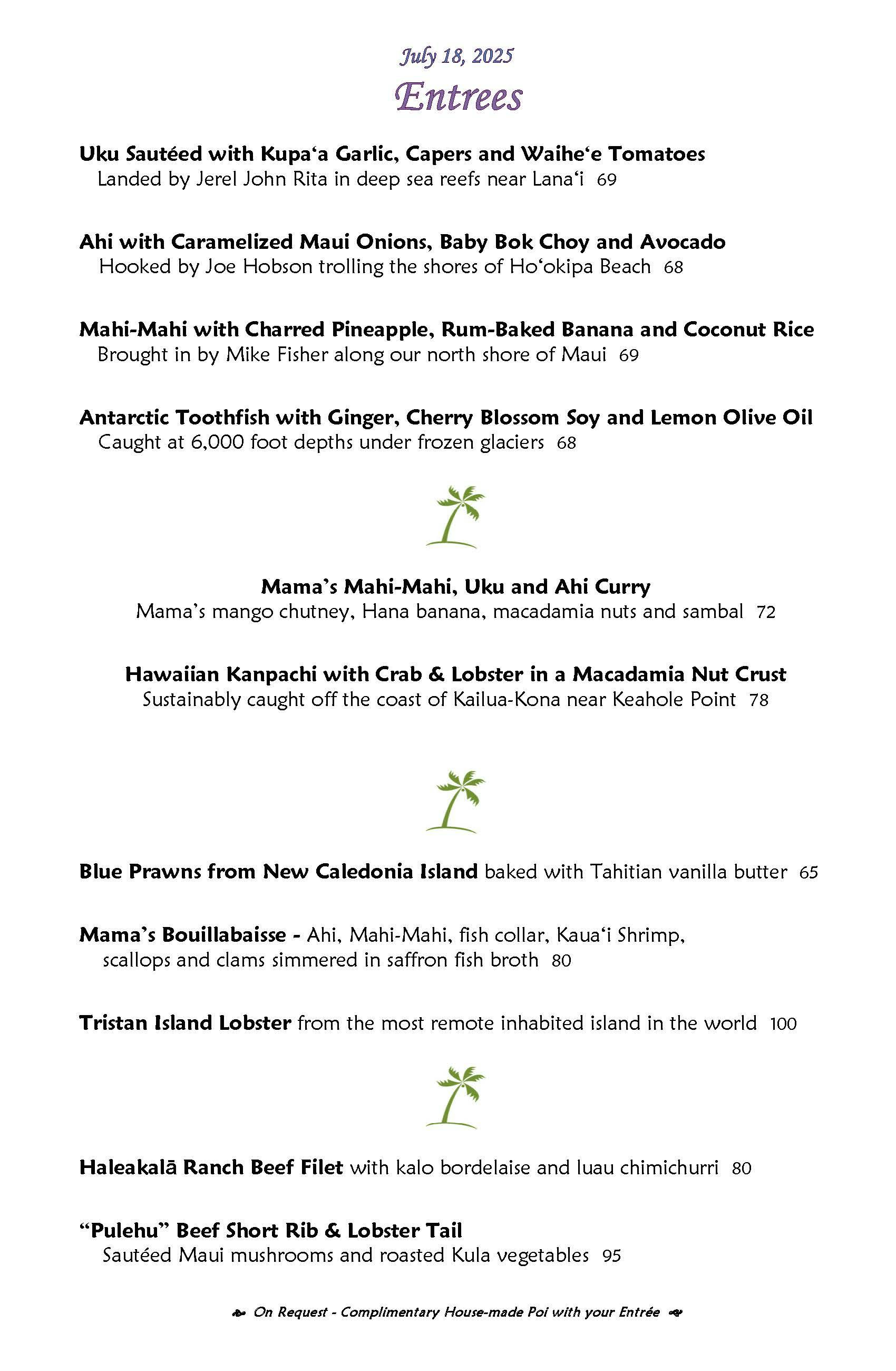 Mama's Fish House menu