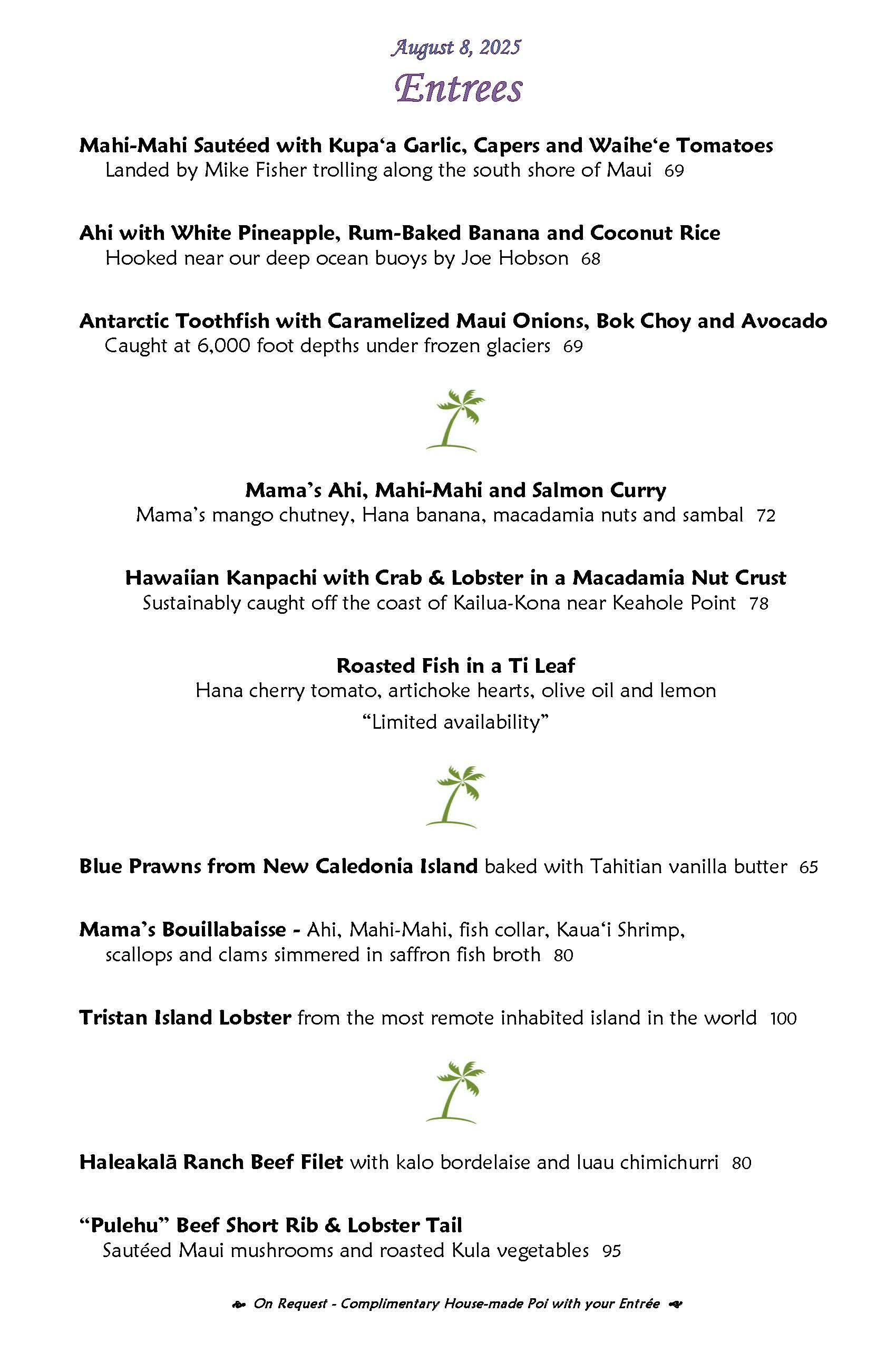 Mama's Fish House menu