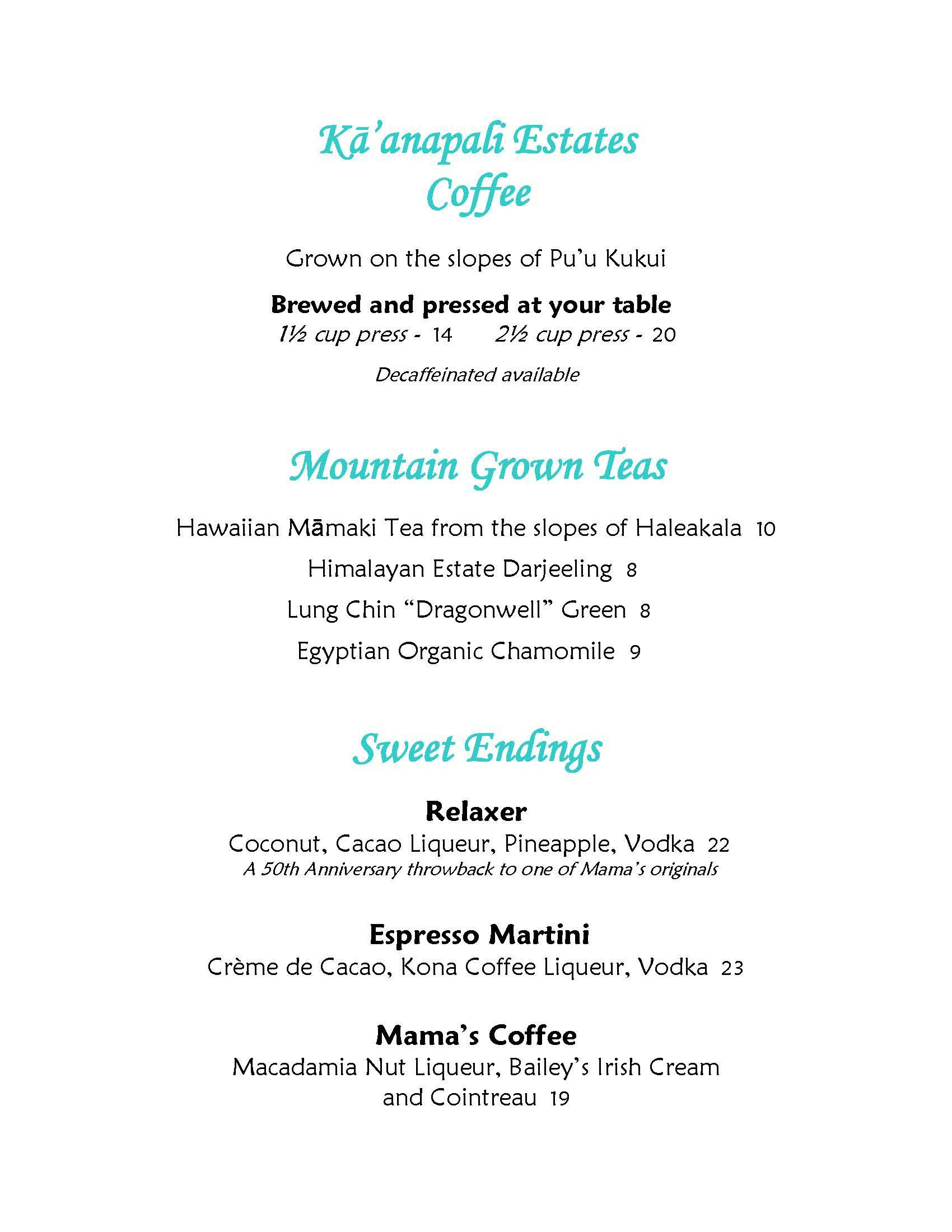 Mama's Fish House menu