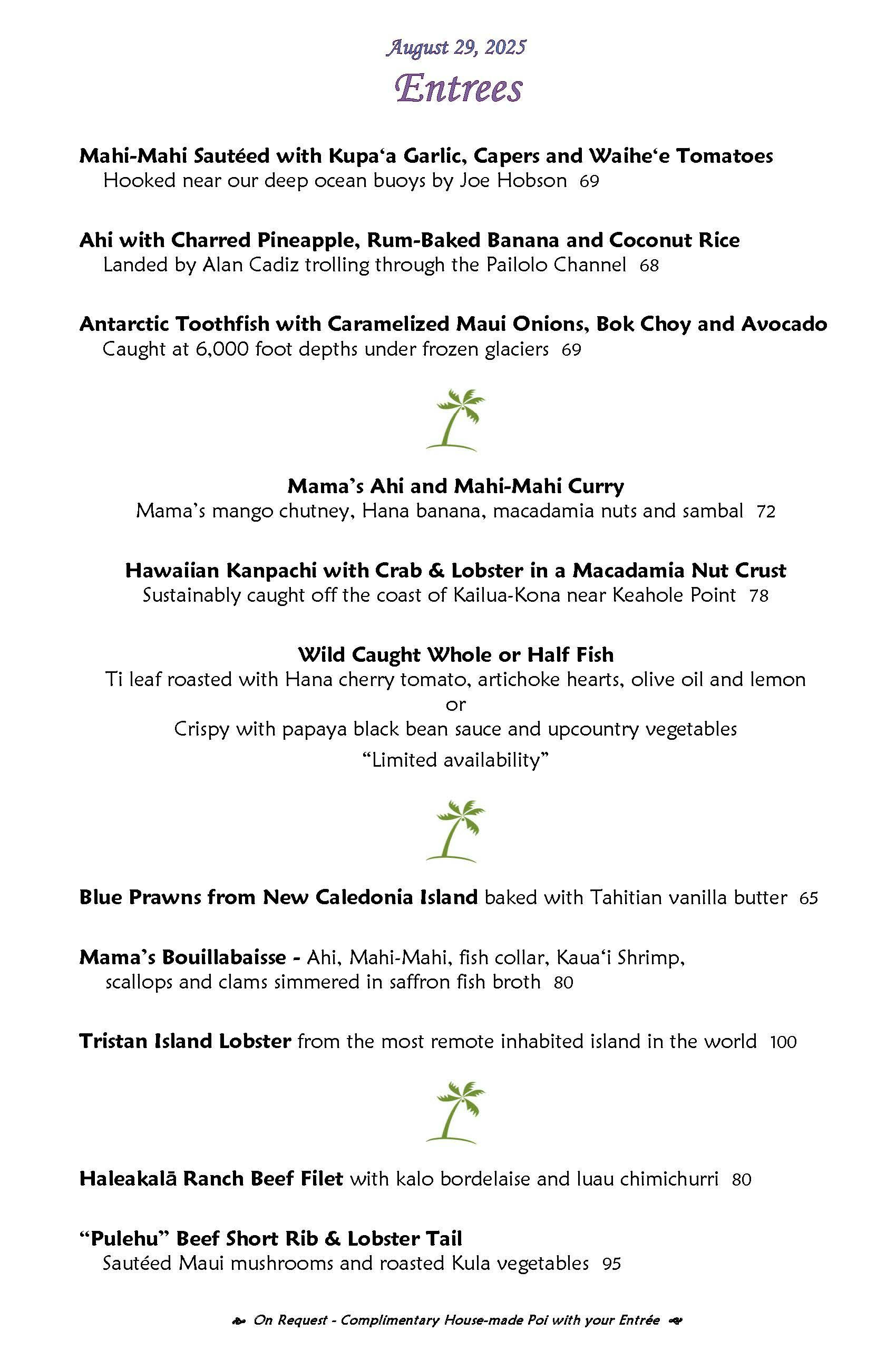 Mama's Fish House menu