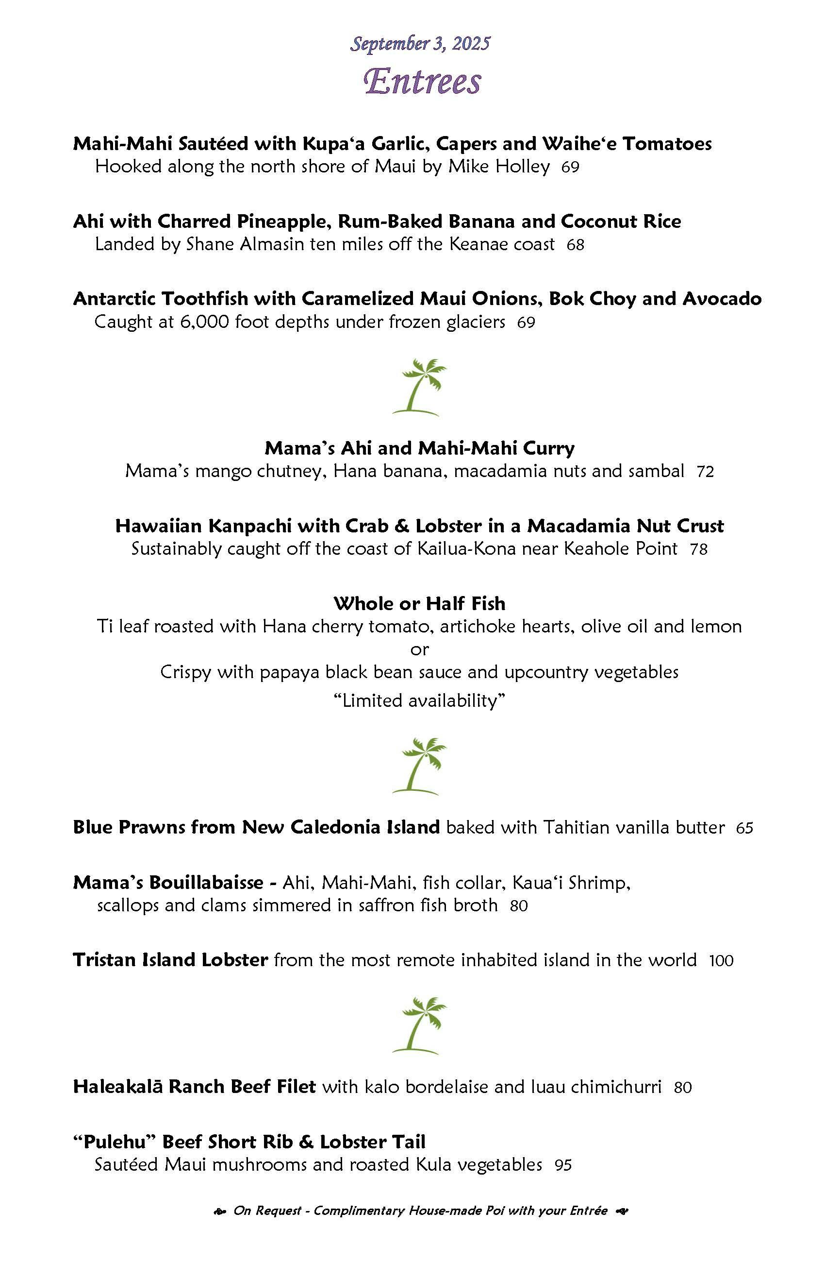 Mama's Fish House menu