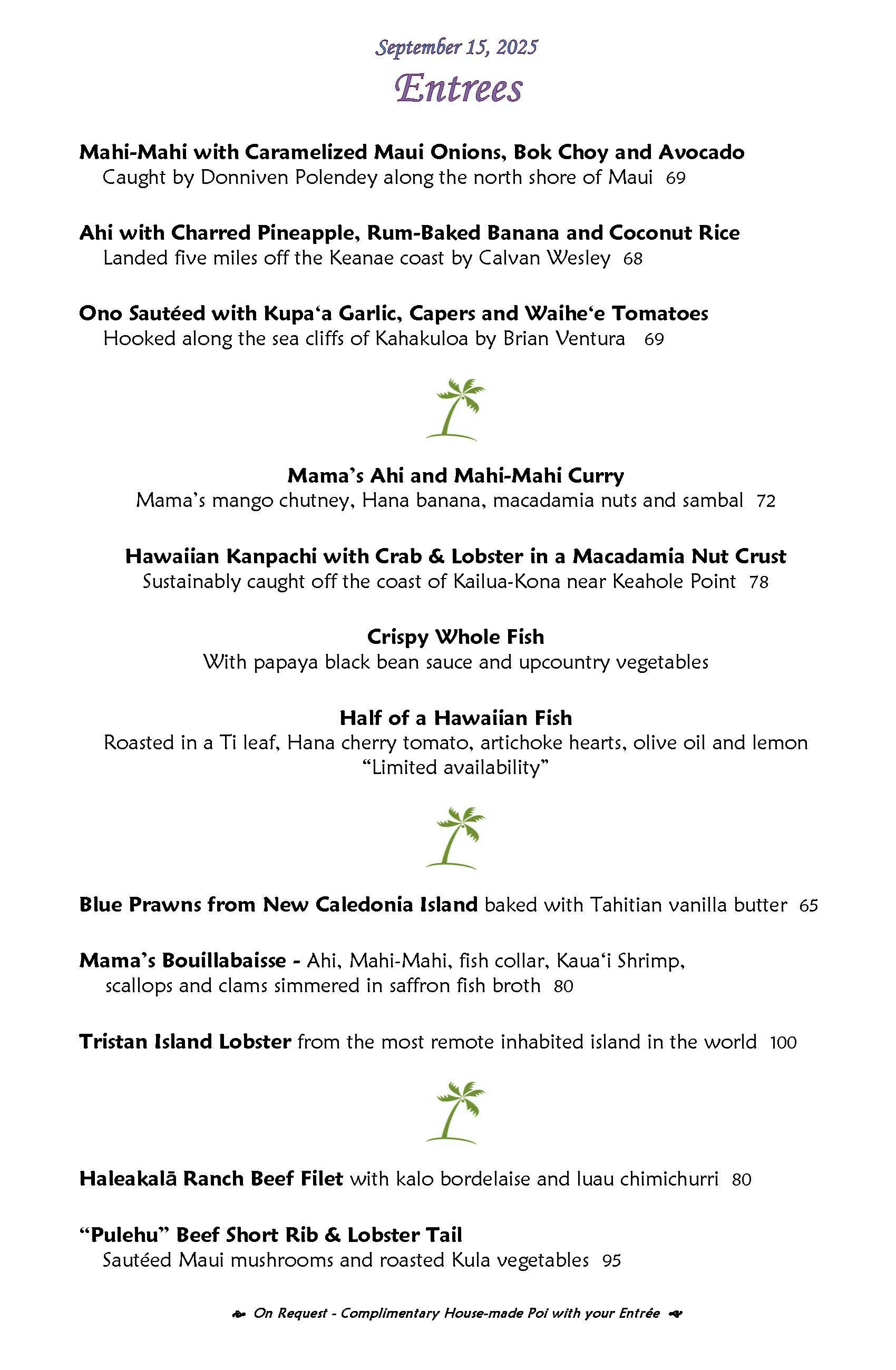 Mama's Fish House menu