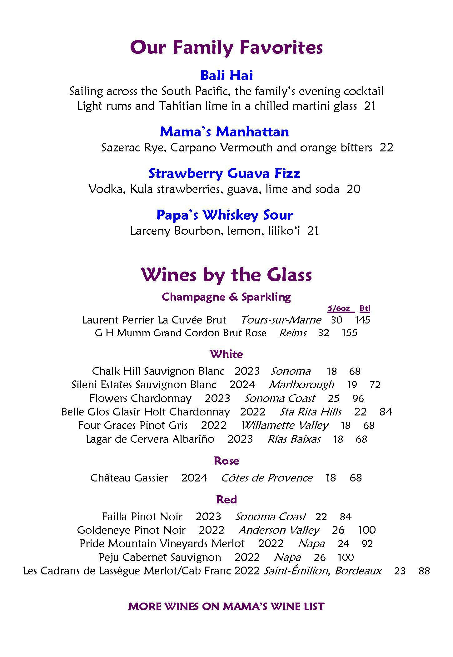 Mama's Fish House menu