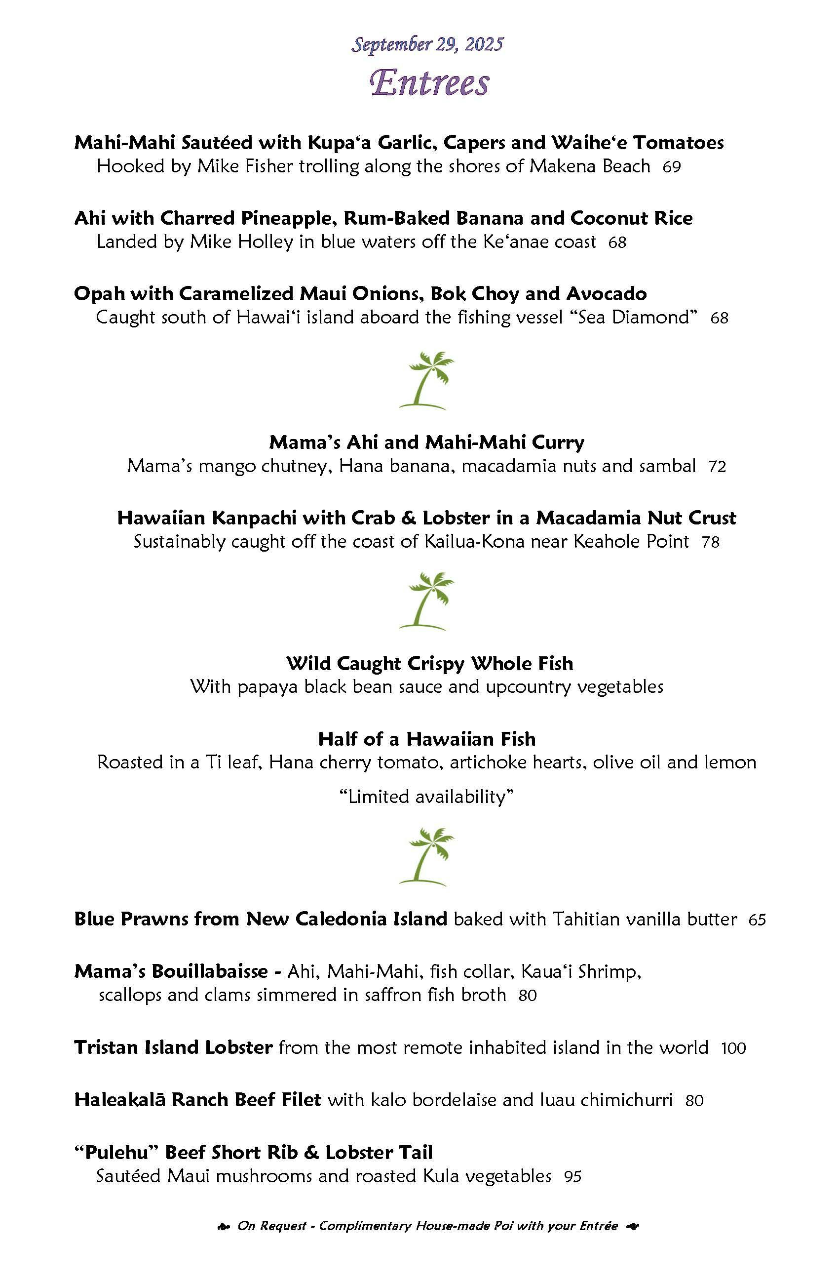 Mama's Fish House menu