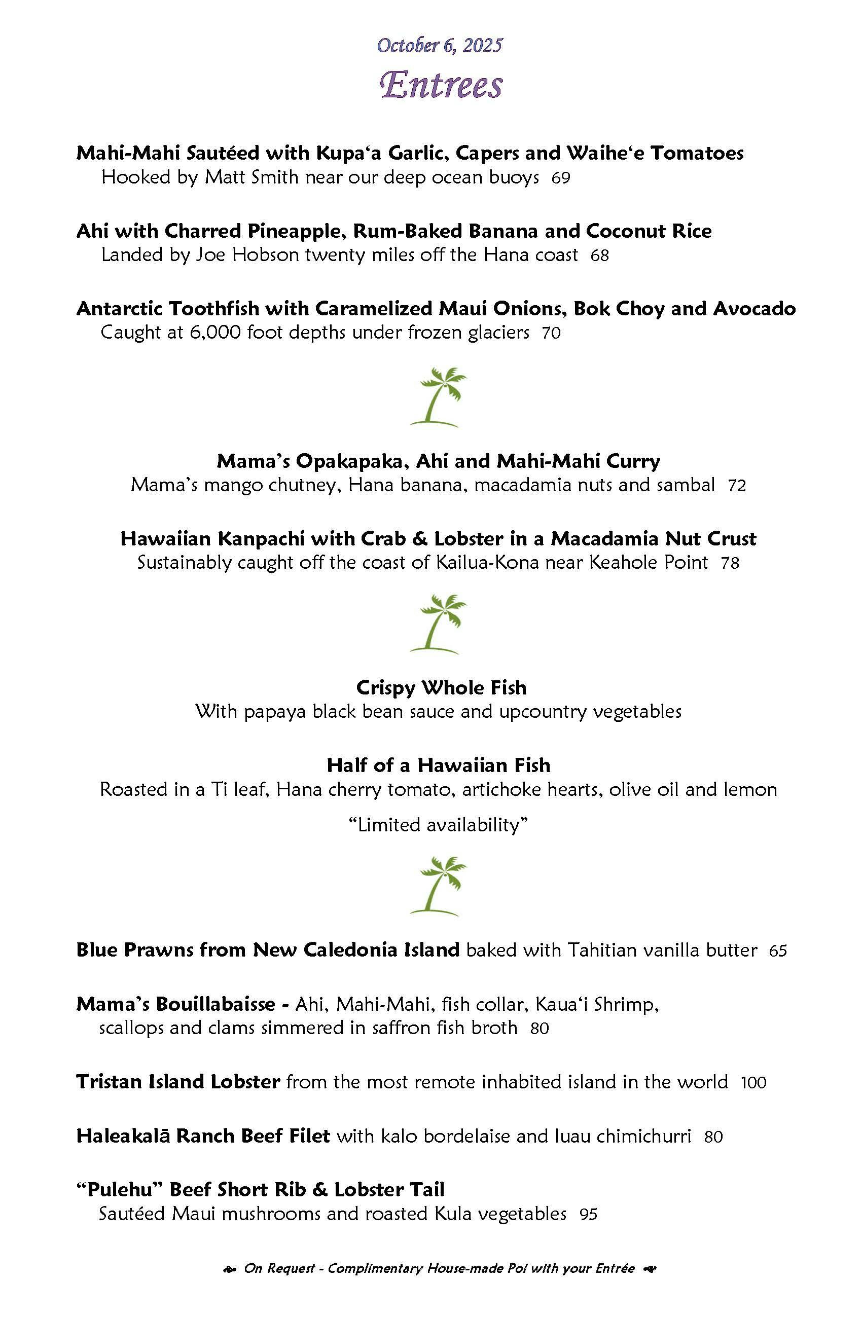 Mama's Fish House menu