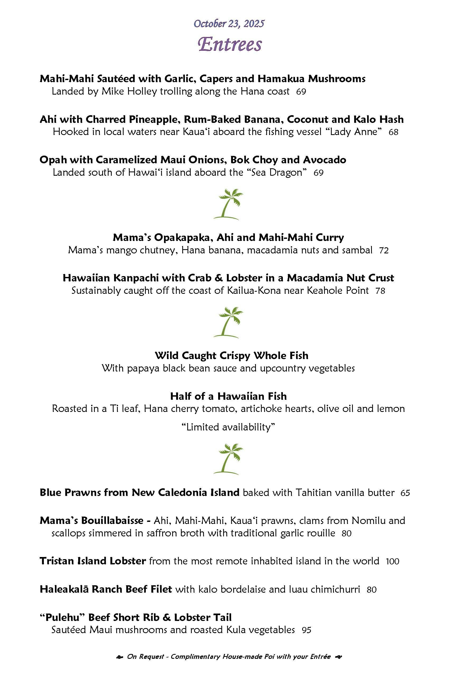 Mama's Fish House menu