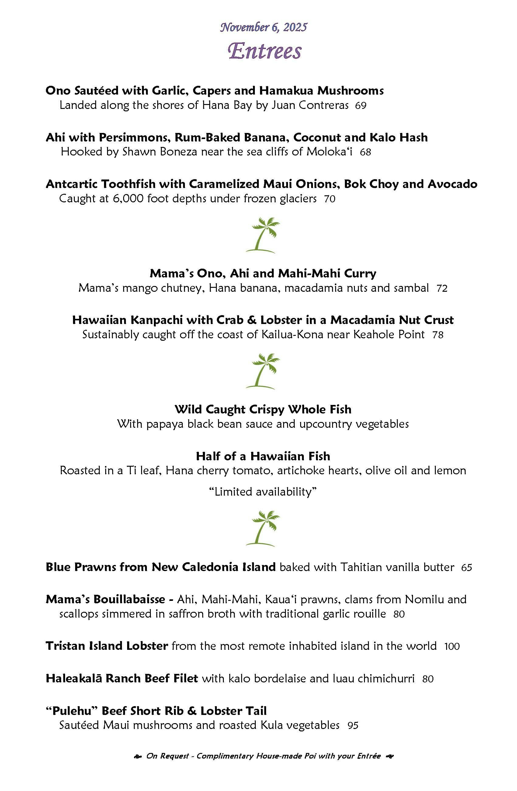 Mama's Fish House menu