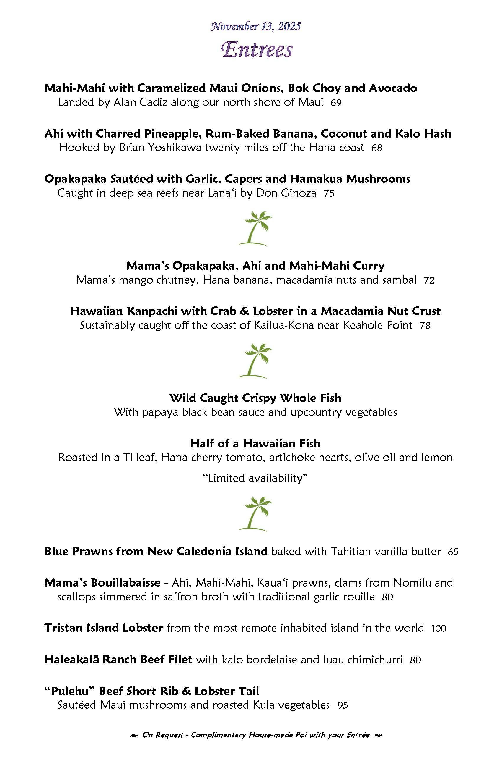 Mama's Fish House menu