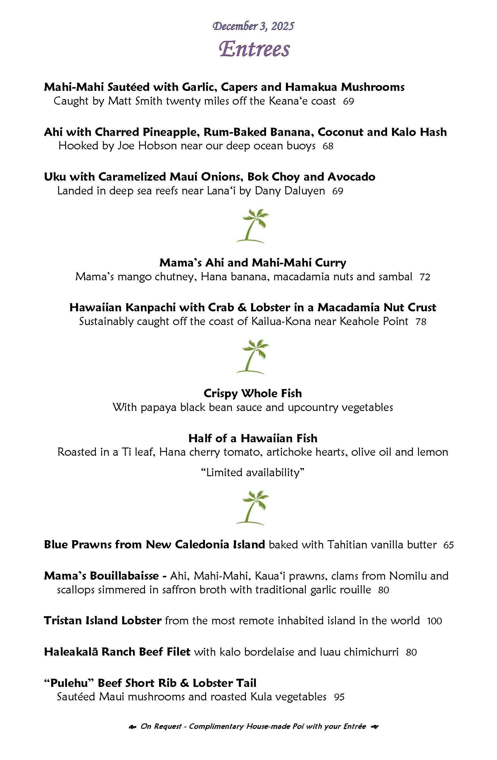 Mama's Fish House menu