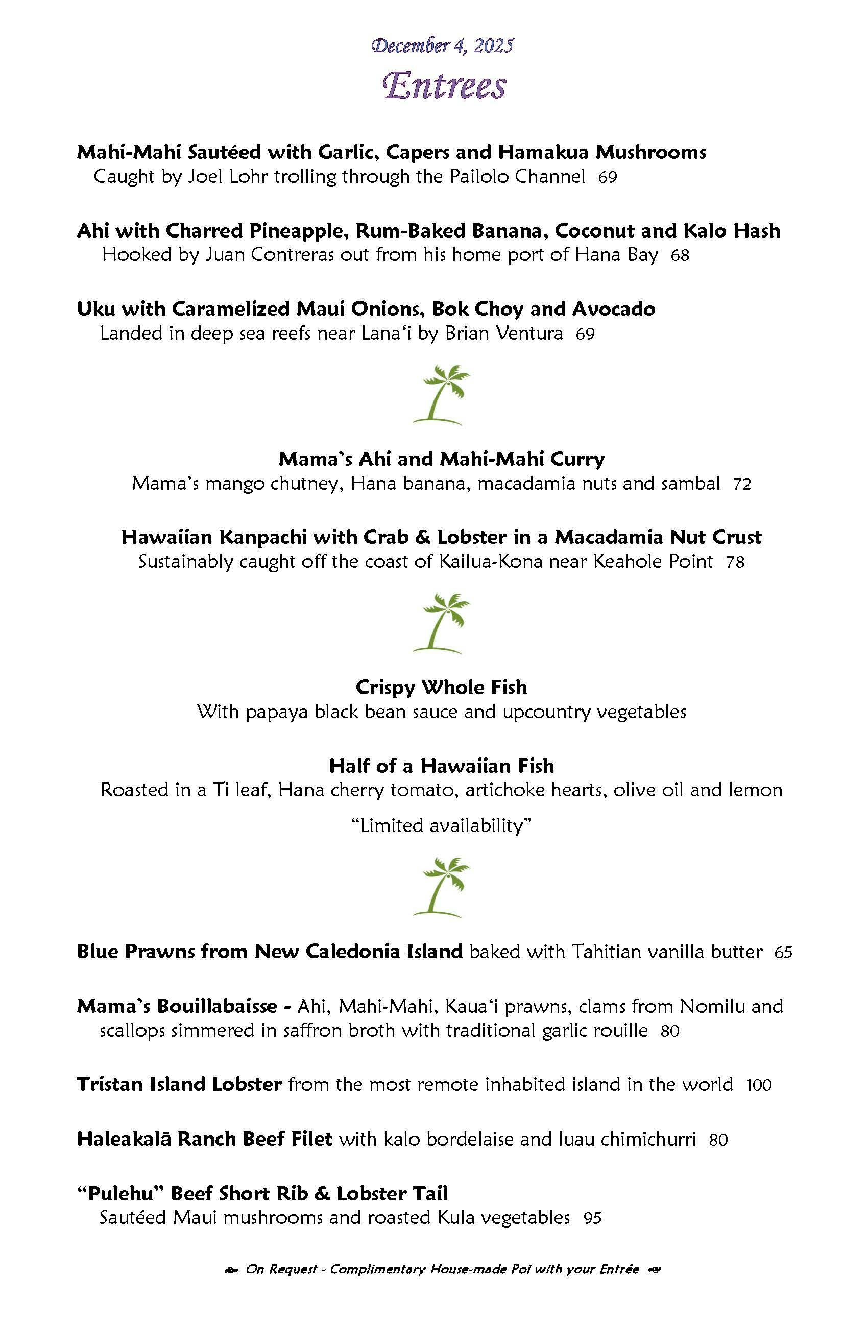 Mama's Fish House menu