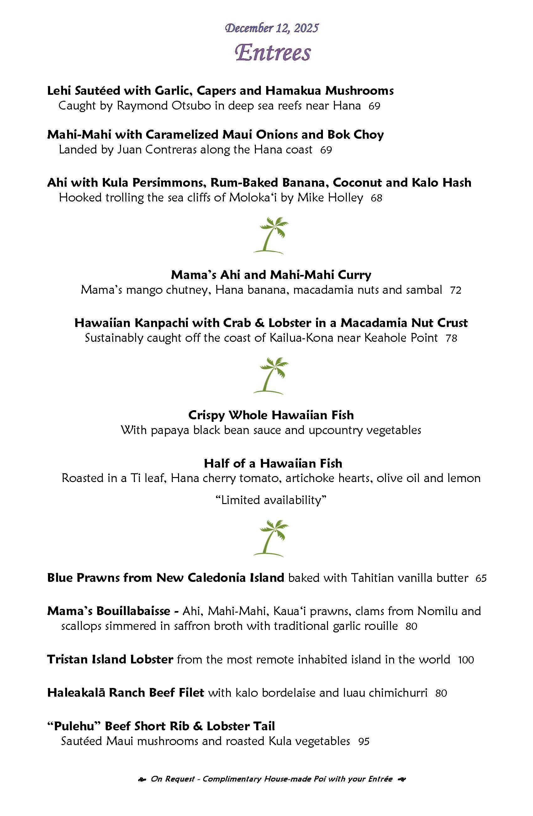 Mama's Fish House menu