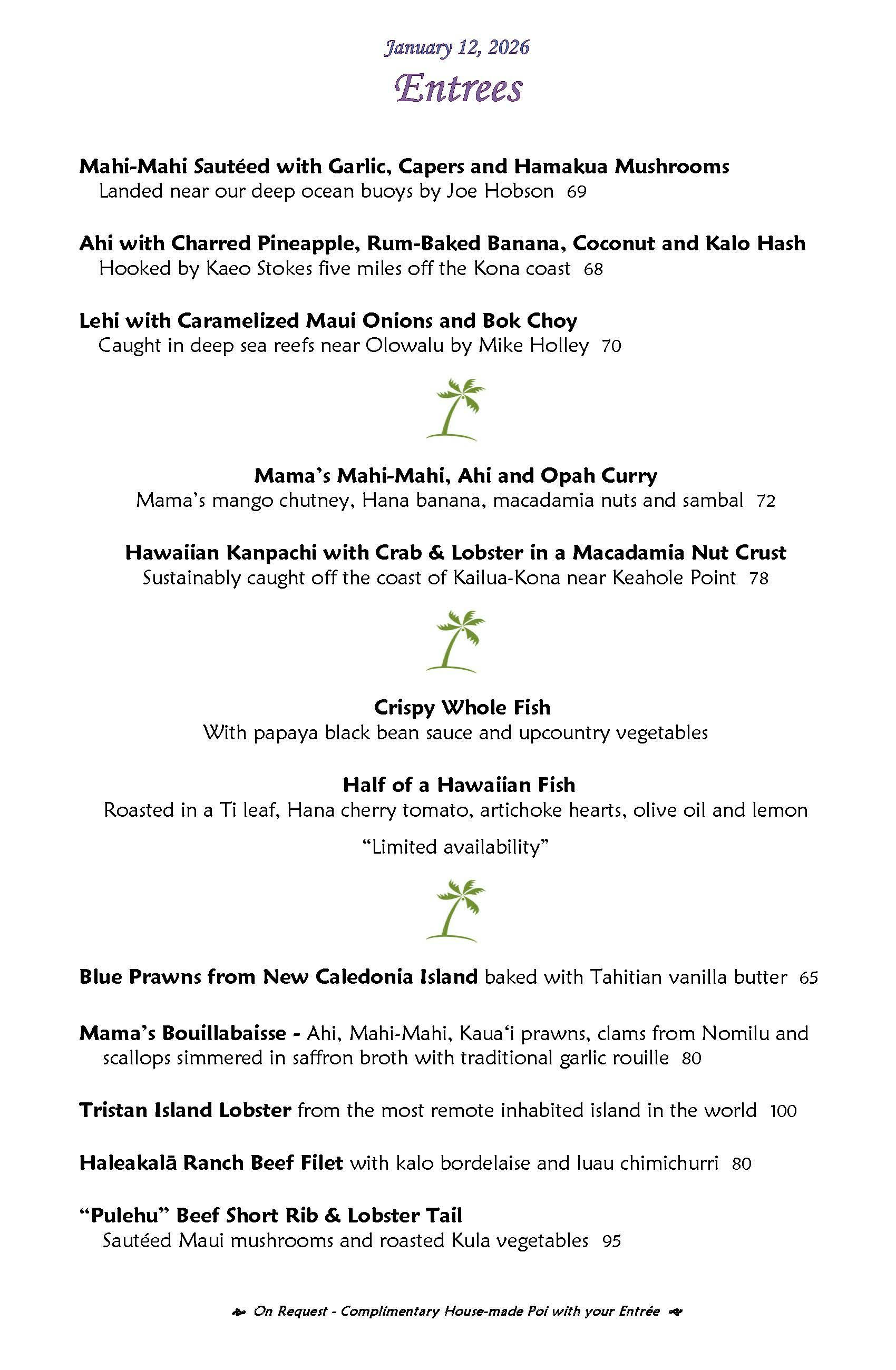 Mama's Fish House menu