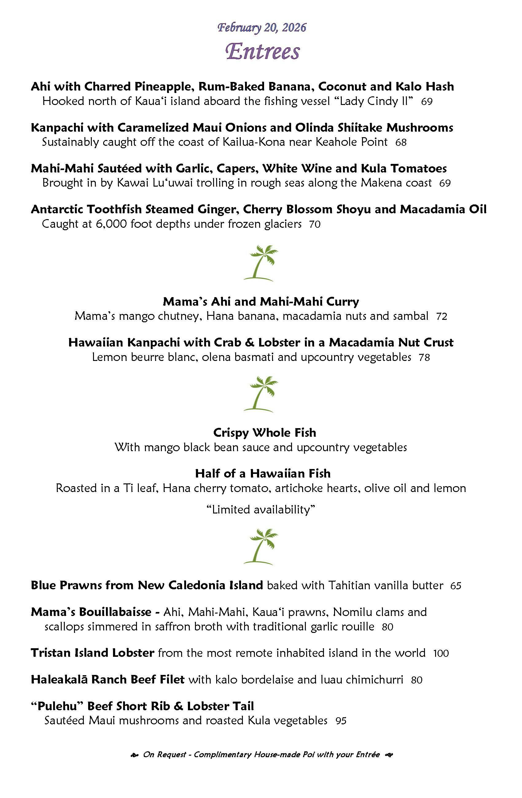 Mama's Fish House menu