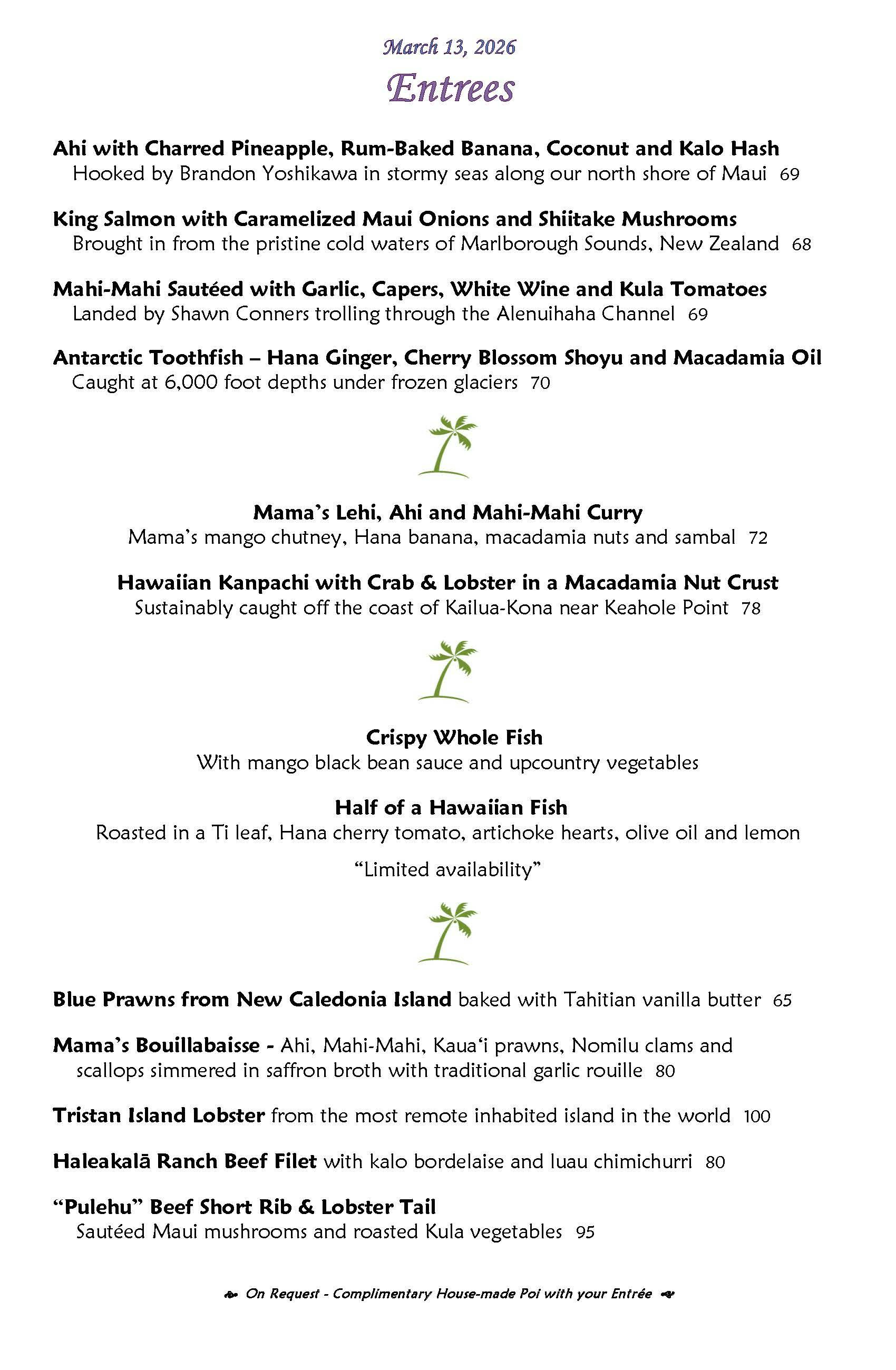 Mama's Fish House menu