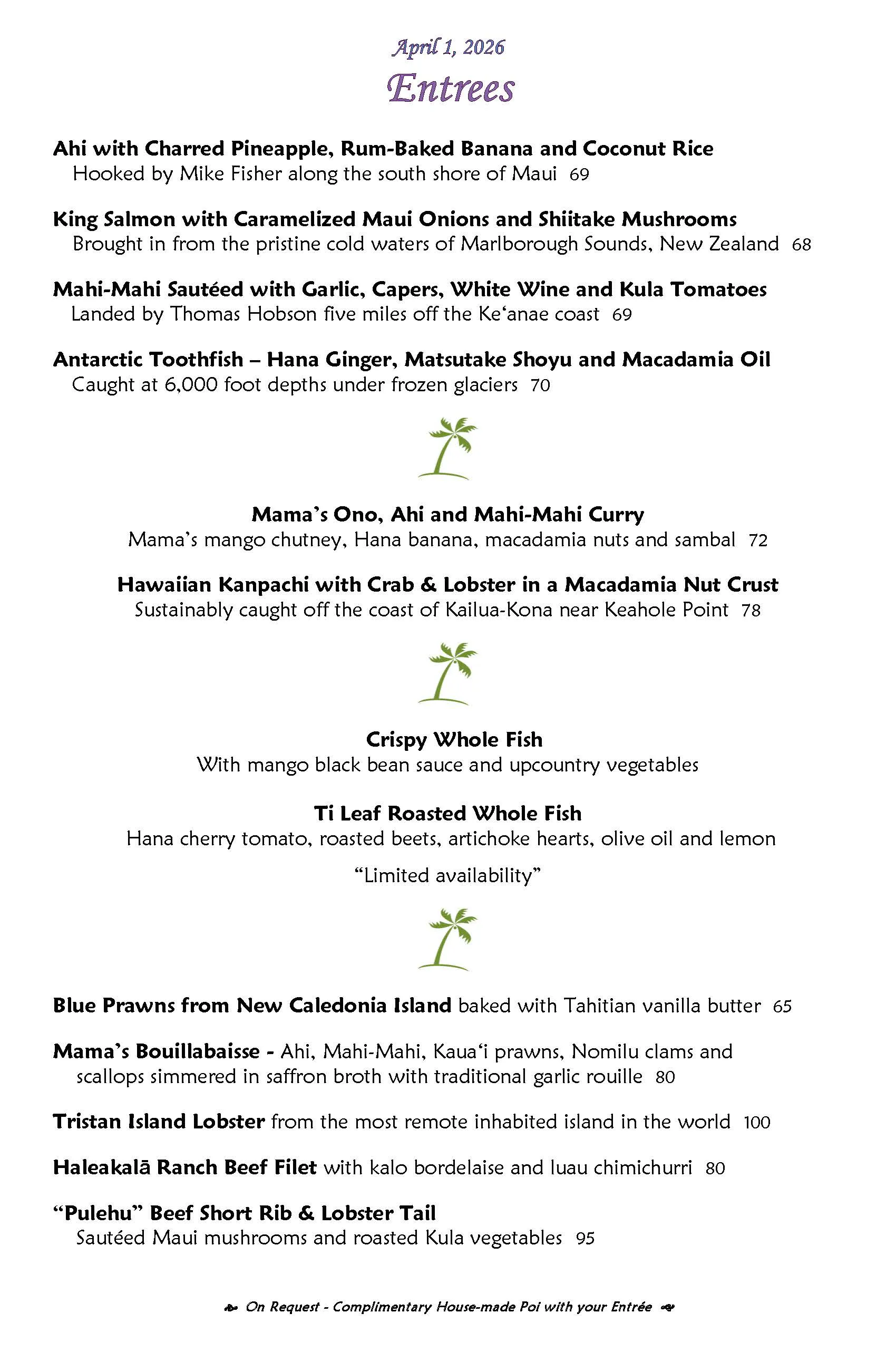 Mama's Fish House menu