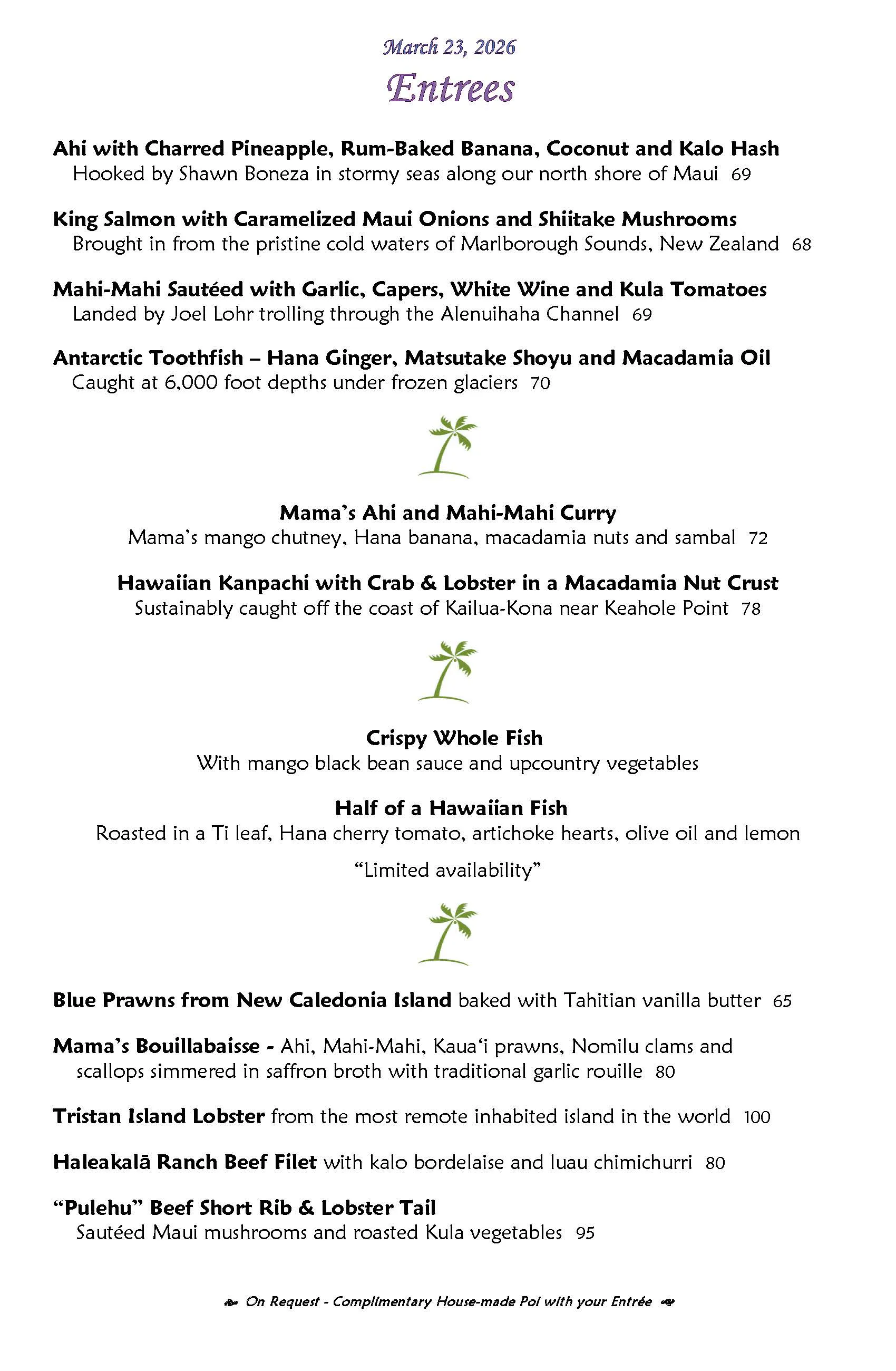 Mama's Fish House menu