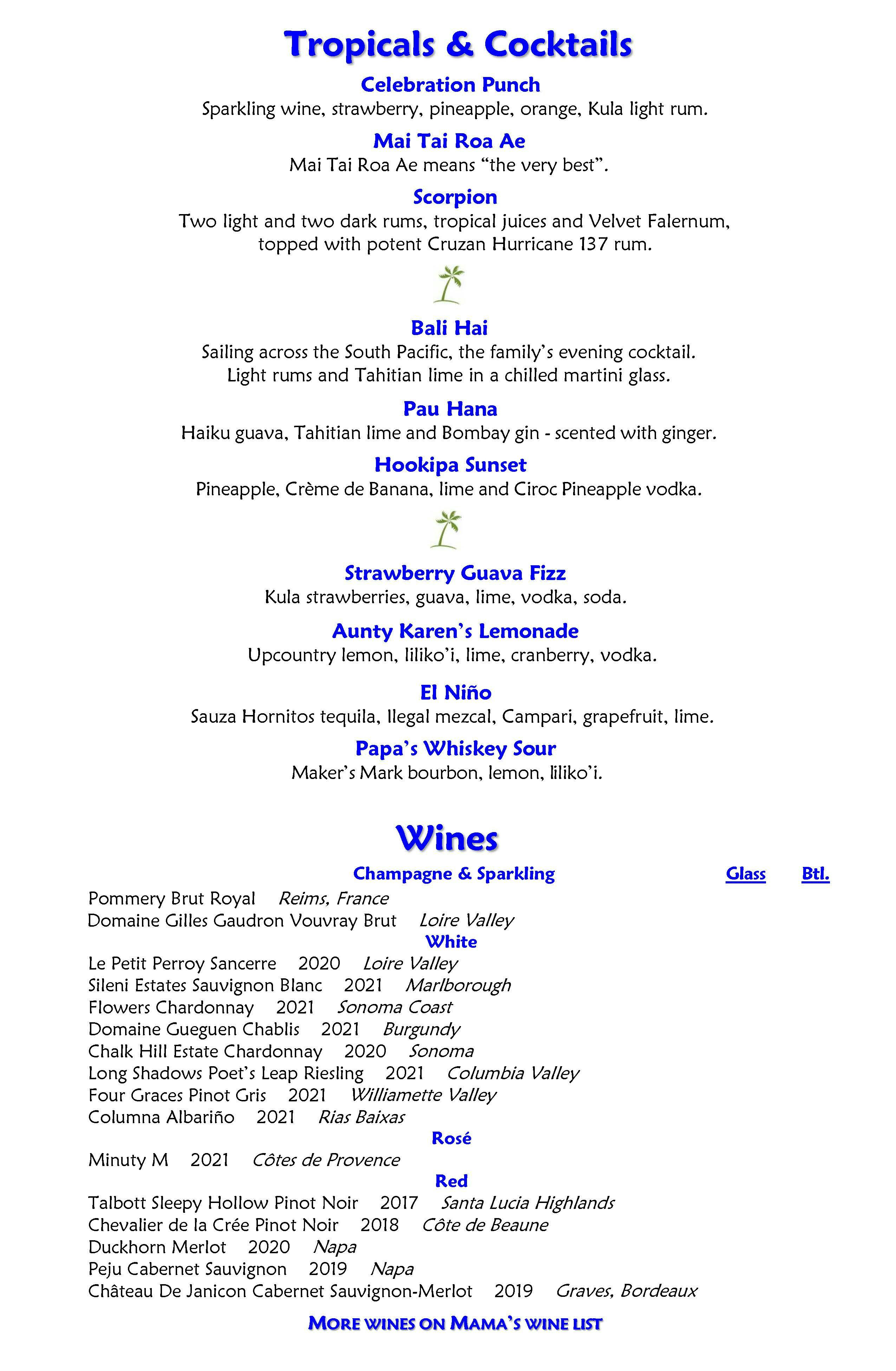 Mama's Fish House menu