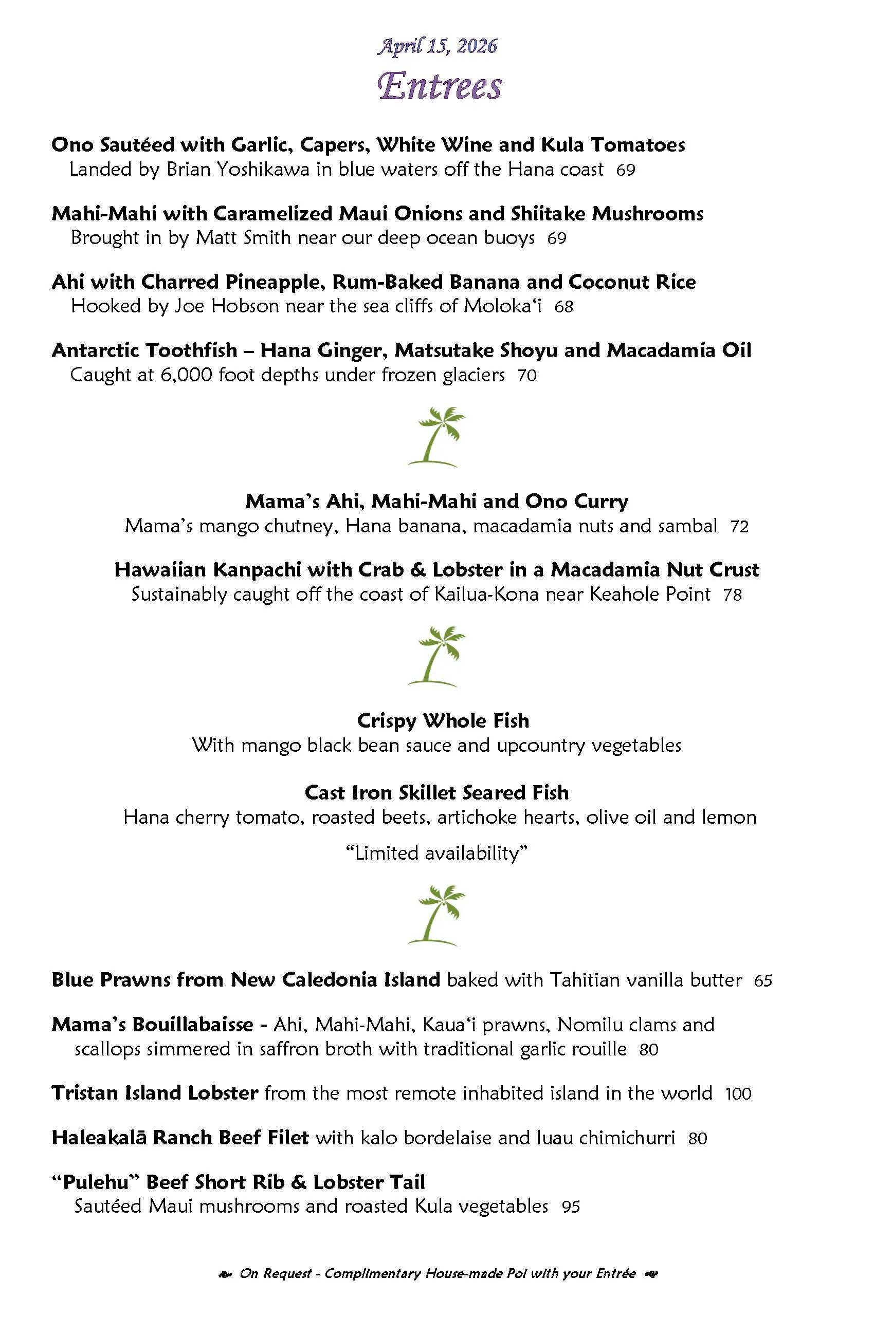 Mama's Fish House menu