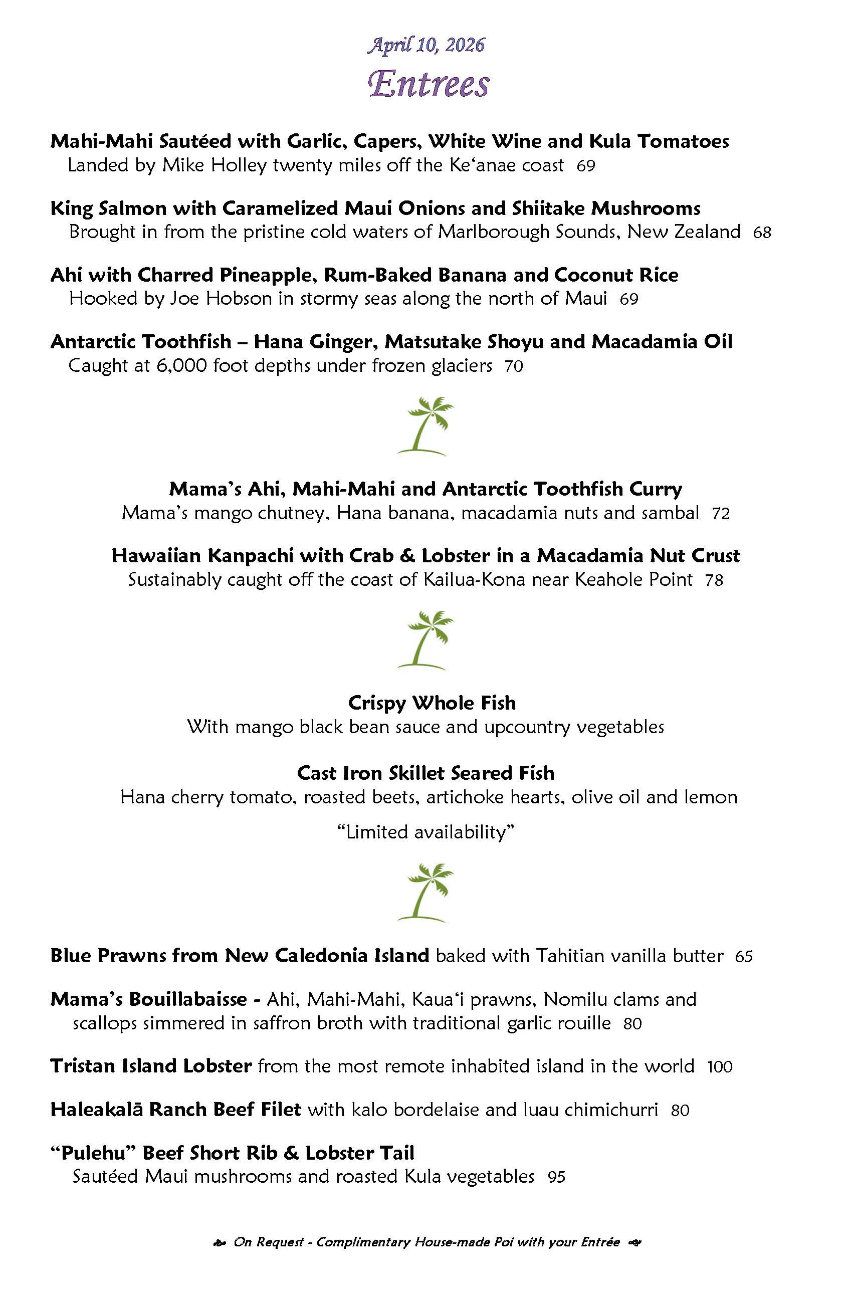 Mama's Fish House menu