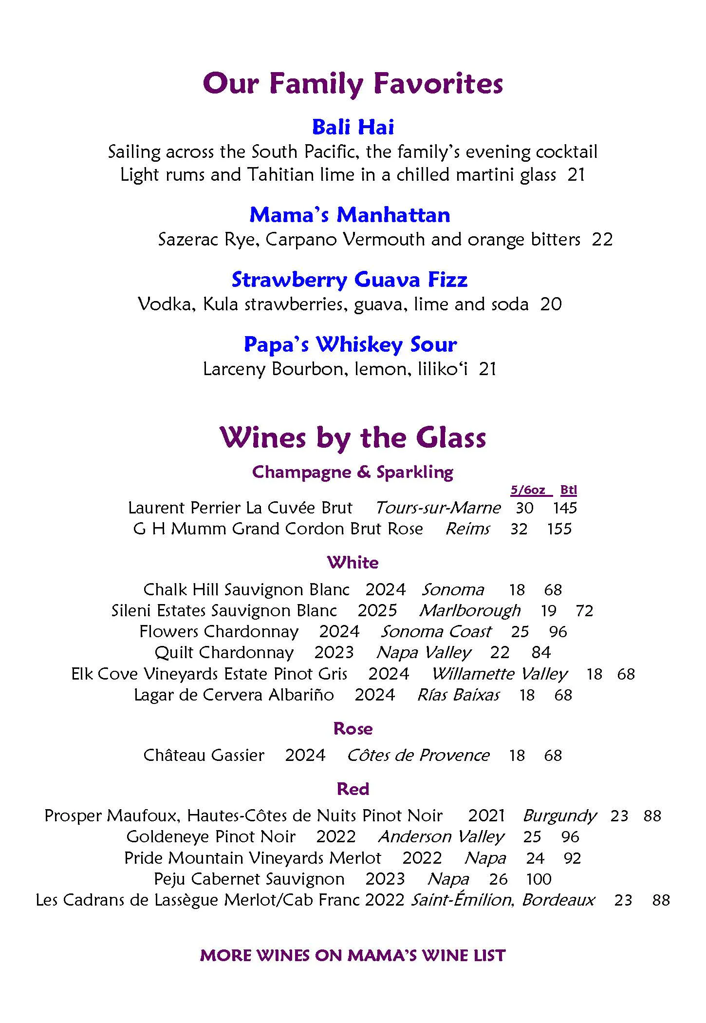 Mama's Fish House menu