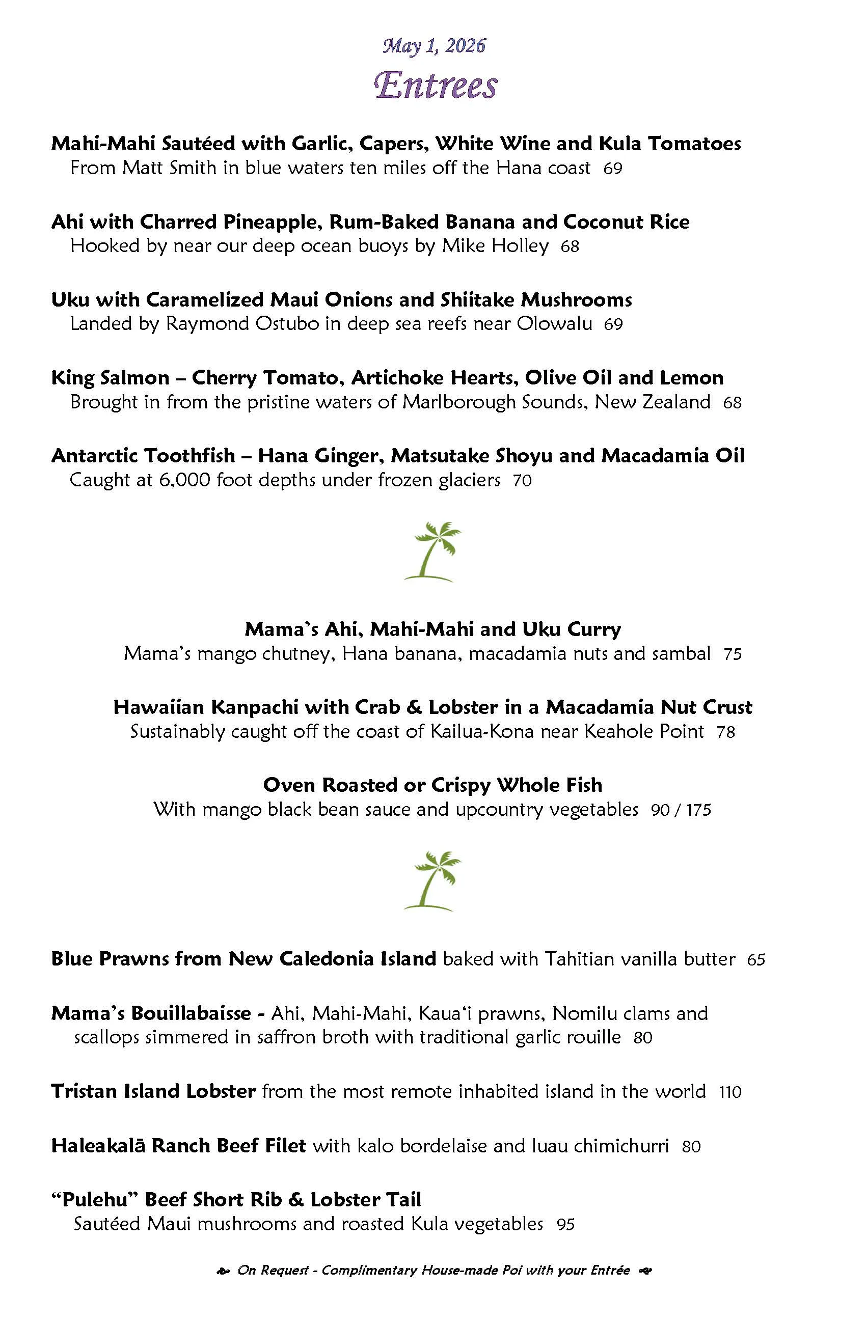 Mama's Fish House menu