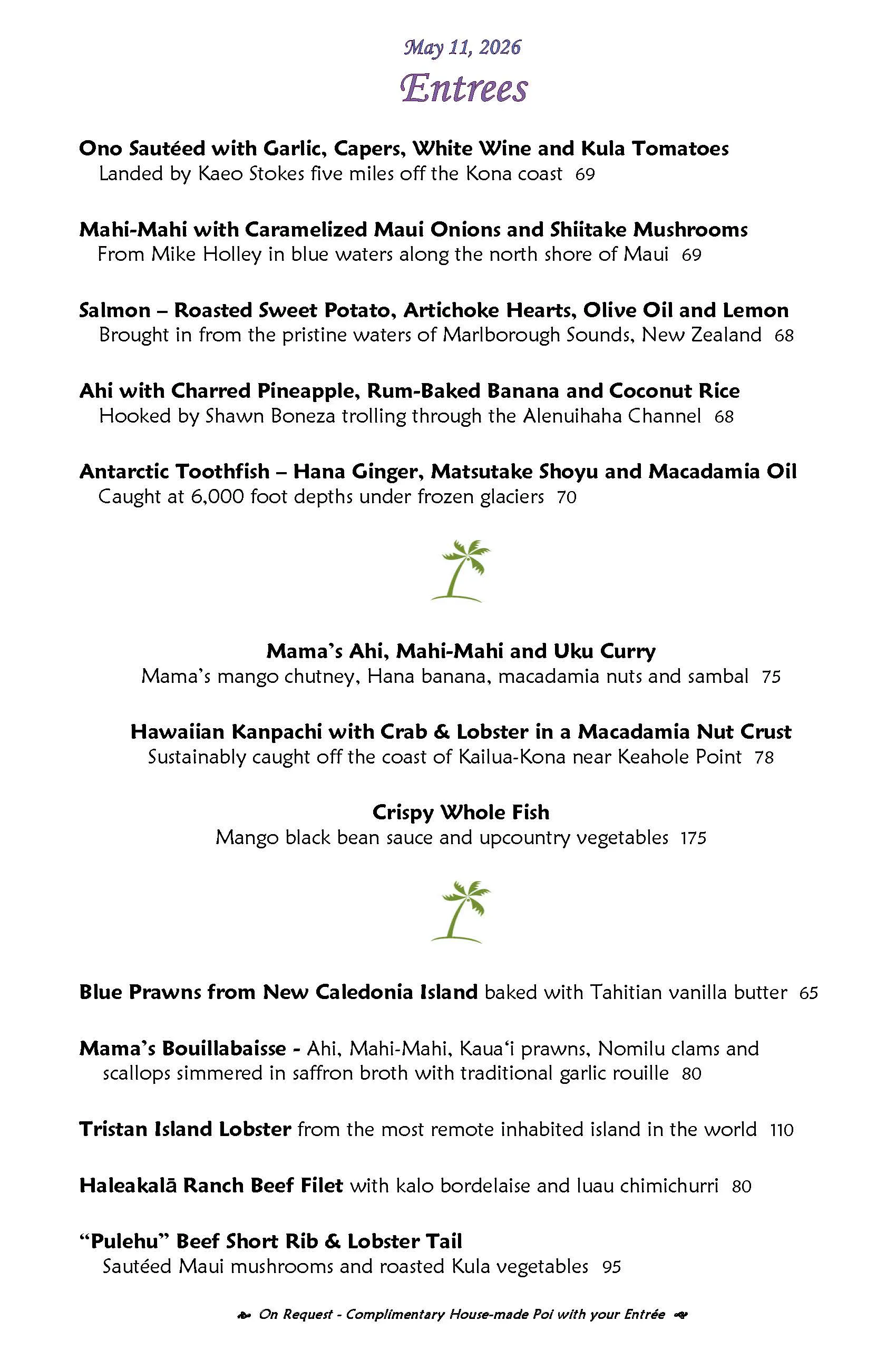 Mama's Fish House menu