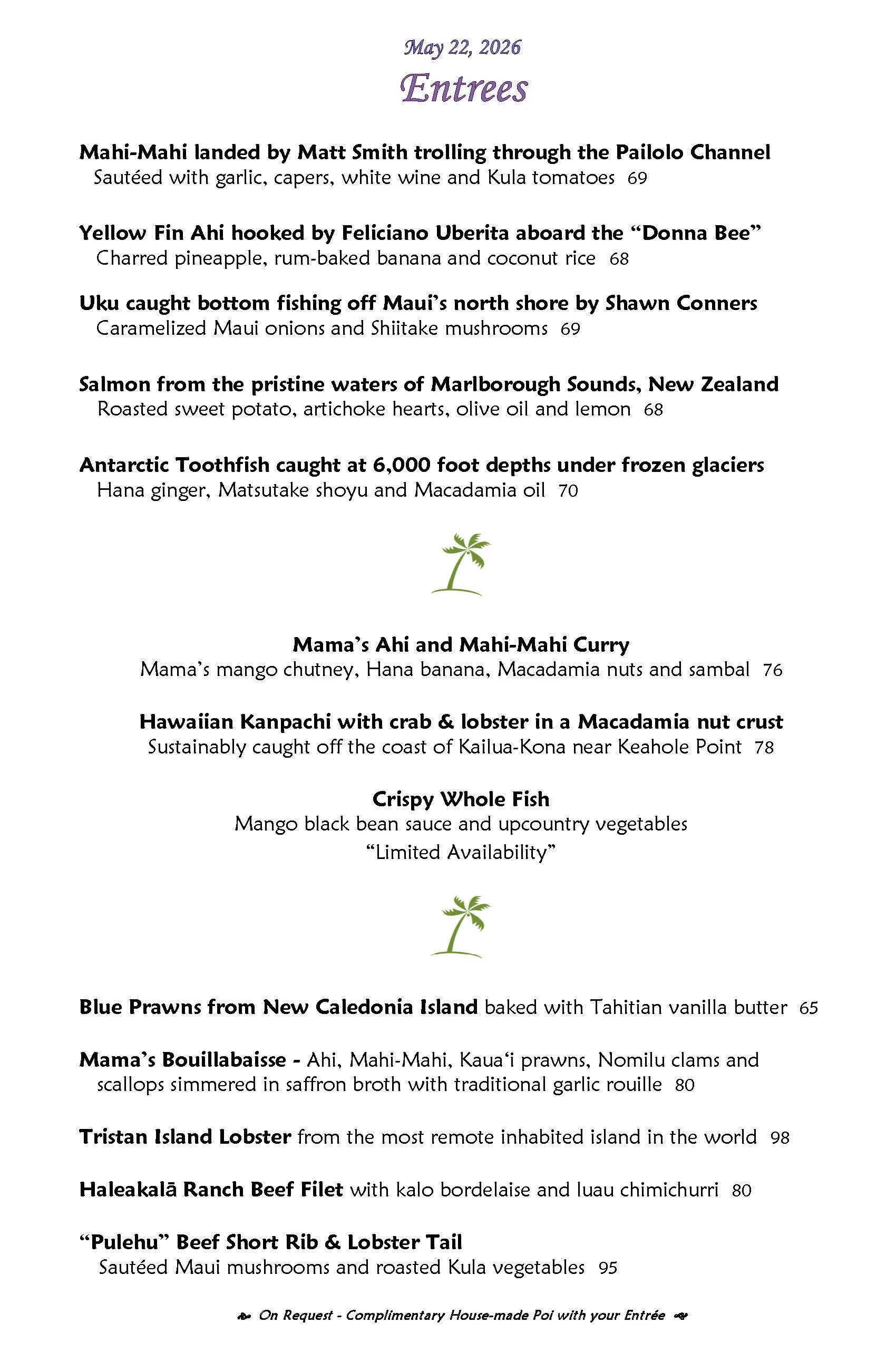 Mama's Fish House menu