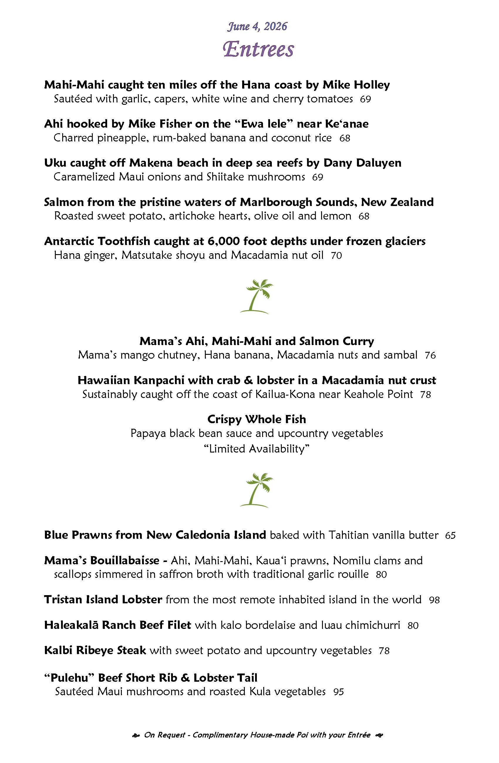 Mama's Fish House menu