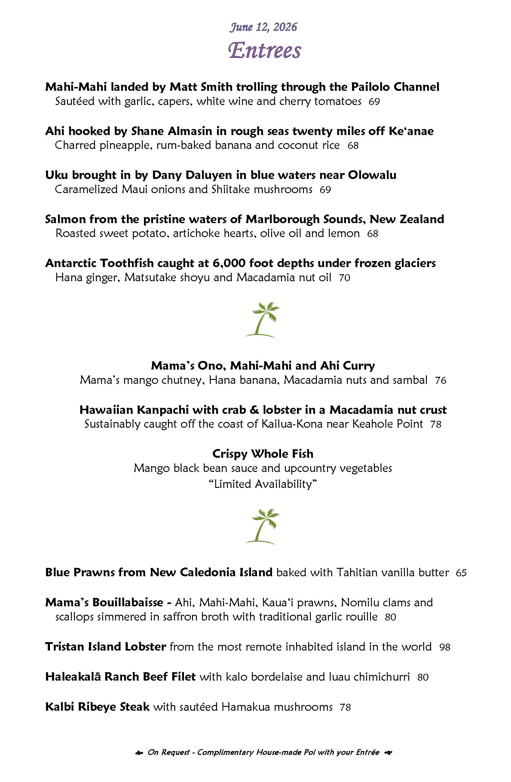 Mama's Fish House menu